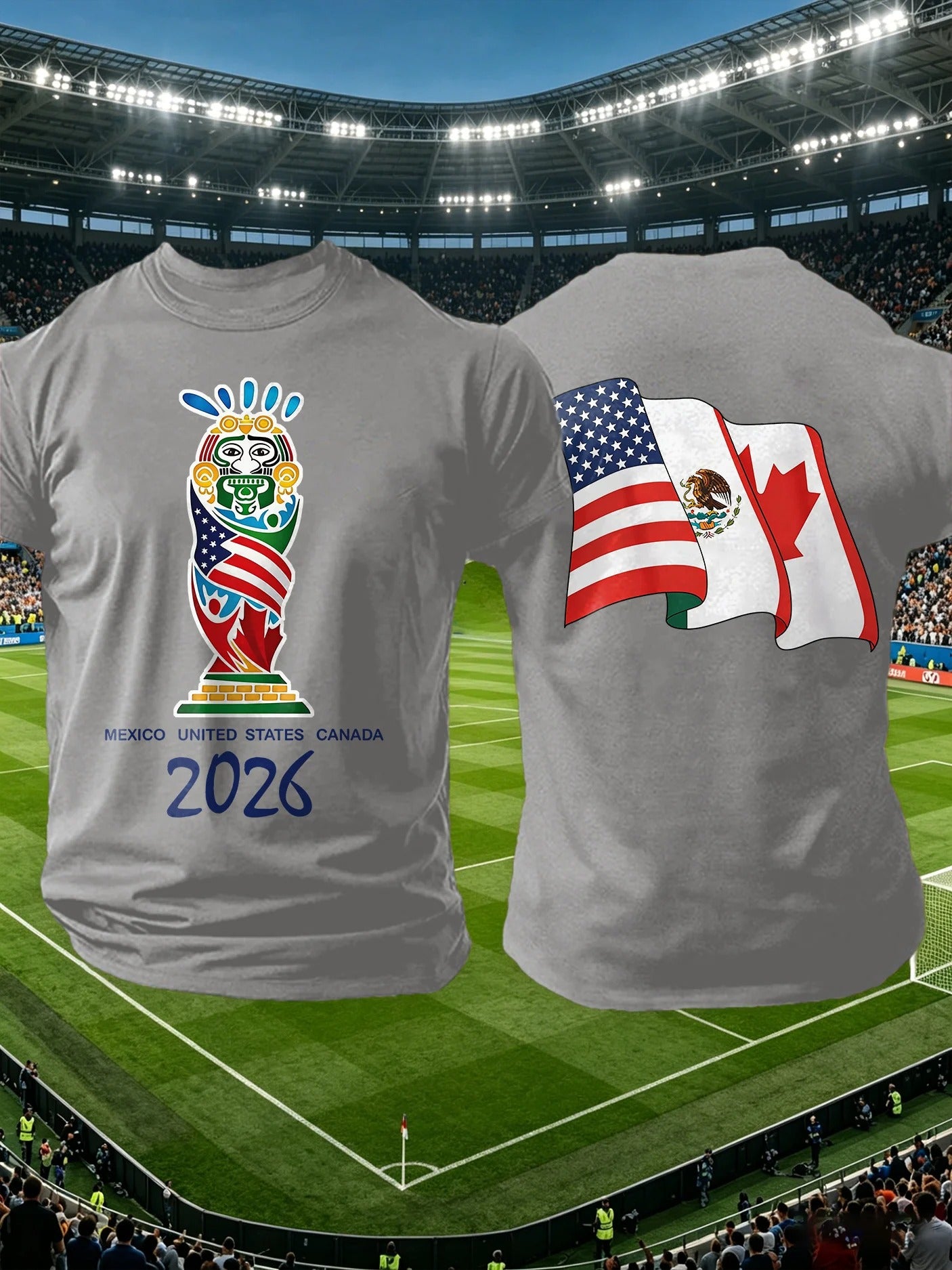 Retro 2026 Soccer Mexico United States Canada Flag Grey Shirt, Unisex Gameday T-Shirts