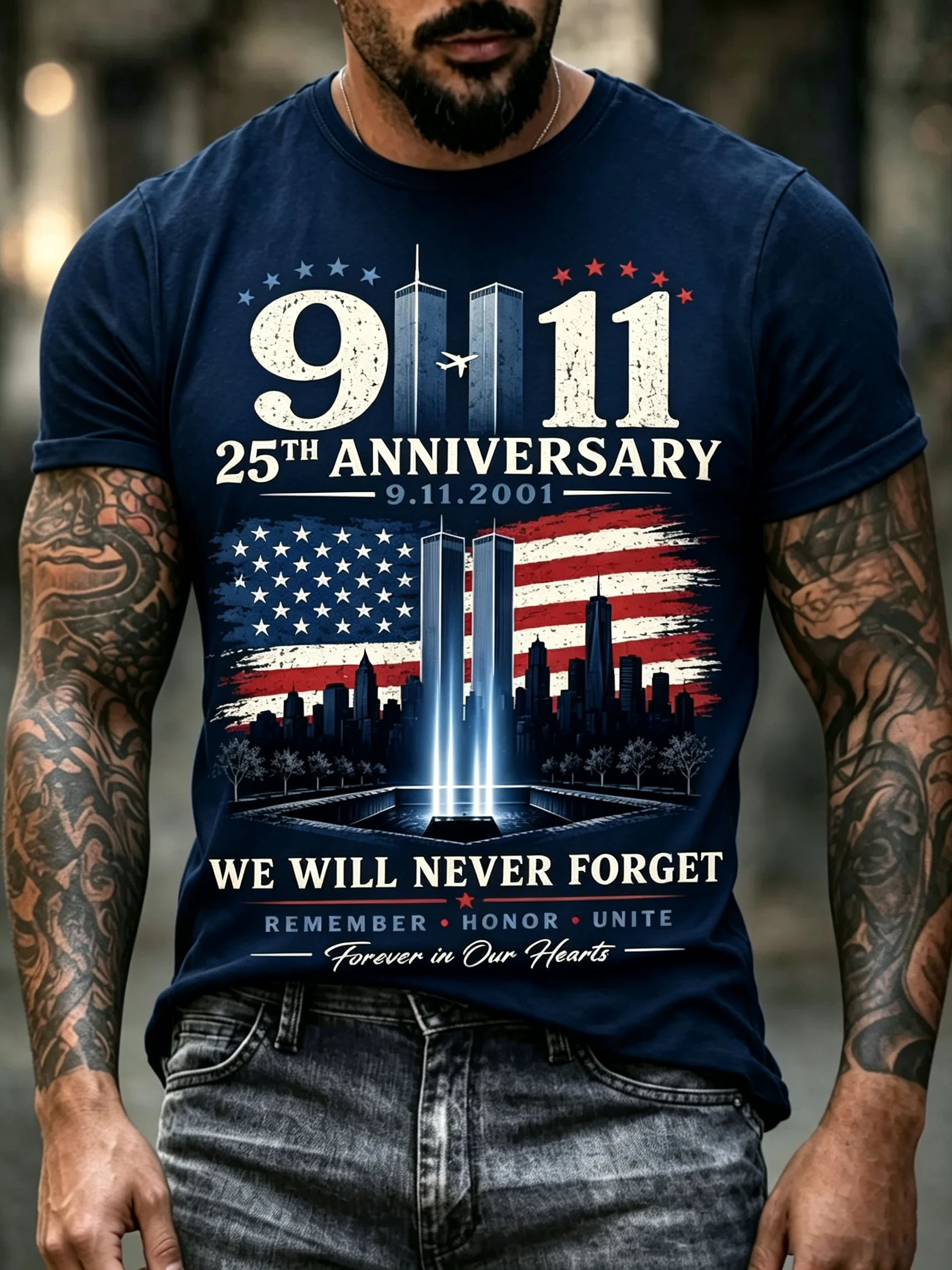 25th Anniversary 9.11 Never Forget Shirt, Graphic T-Shirt For Men, Memorial Shirt