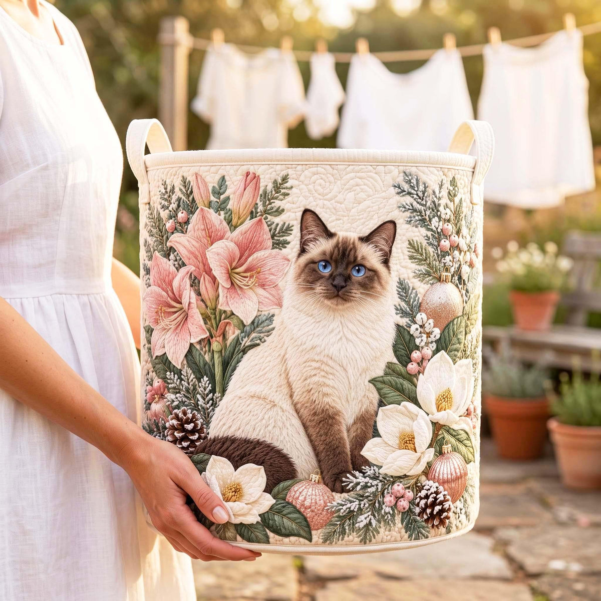 Christmas Siamese Cat Laundry Basket, Clothes Hamper, Christmas Gift For Cat Lovers