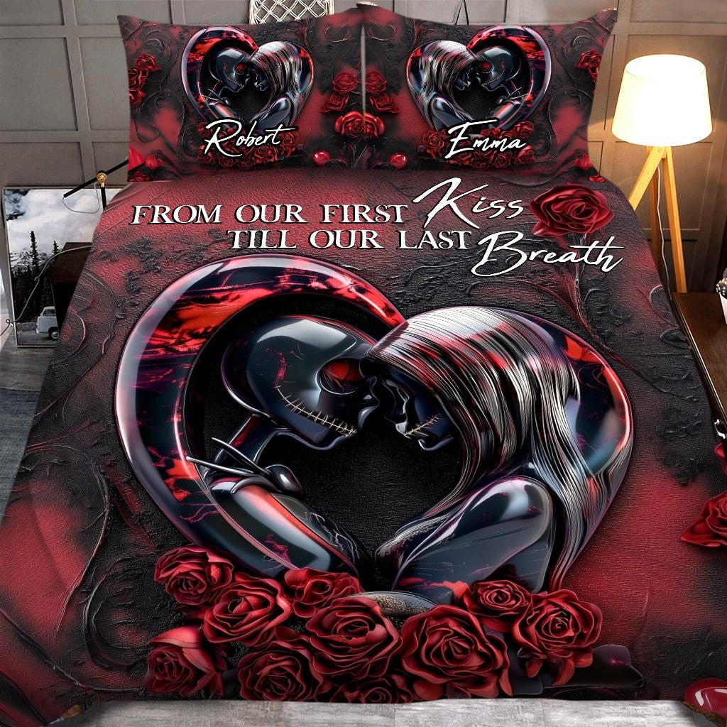 Romantic Gothic Nightmare Before Christmas Bed Set, Custom Name Skull Bedding Set