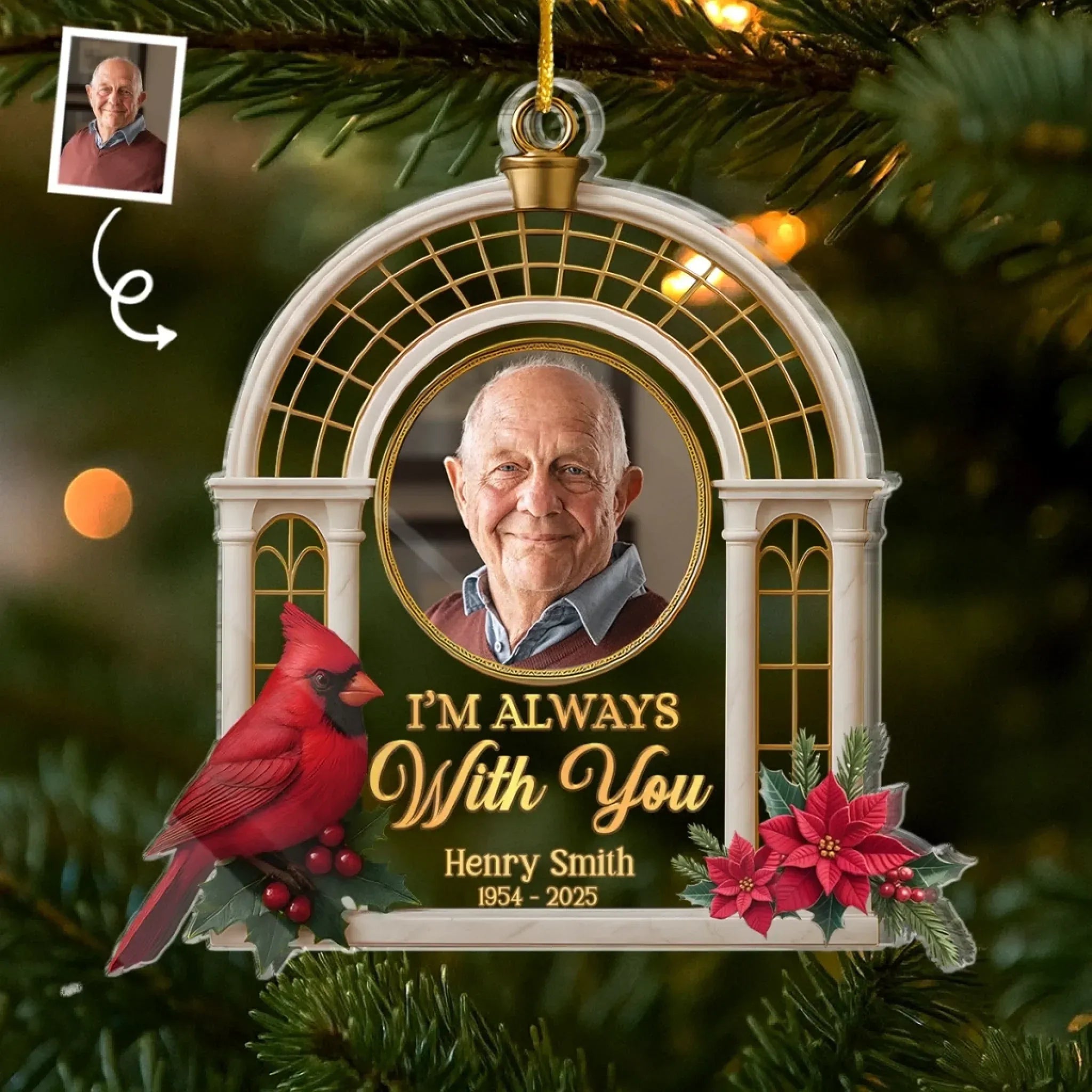 Gone From Sight-Never From Heart Custom Photo Acrylic Ornament, Memorial Sympathy Gifts For Loss, Christmas Tree Ornaments