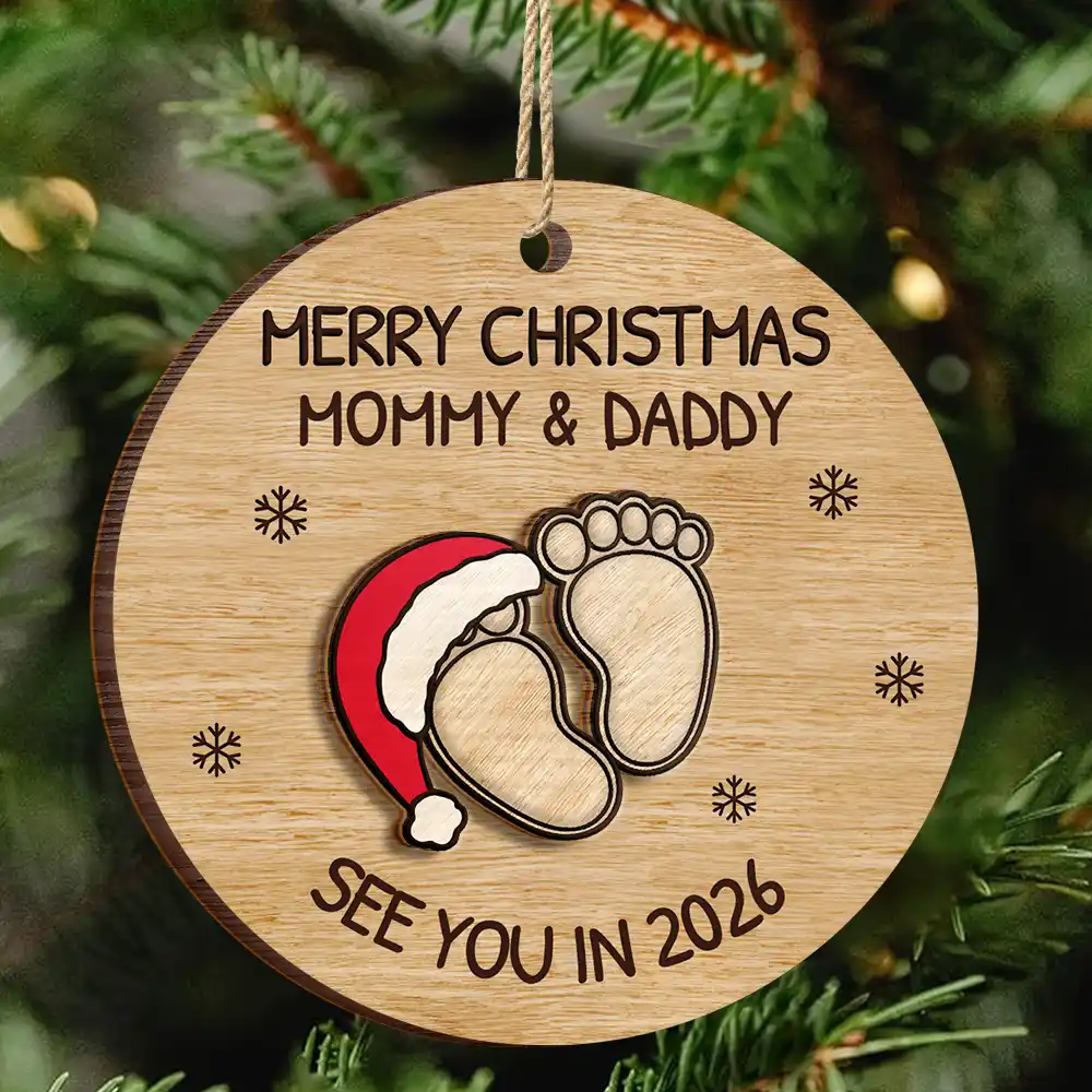 Baby Expecting See You In 2026 2 Layered Custom Wood Ornament, Family Christmas Gift