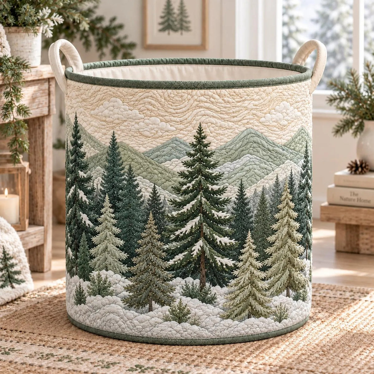 Snowy Pine Forest Christmas Laundry Basket, Laundry Hamper, Clothes Hamper