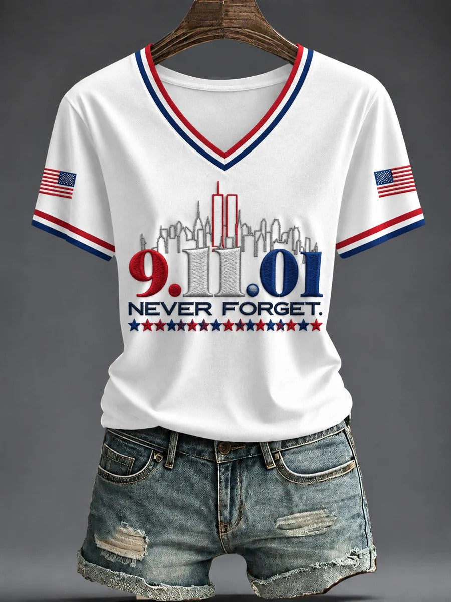 911 Never Forget 25th Anniversary Shirt, Patriot Day Memorial Womens V-neck, September 11 2001 Tribute Shirt