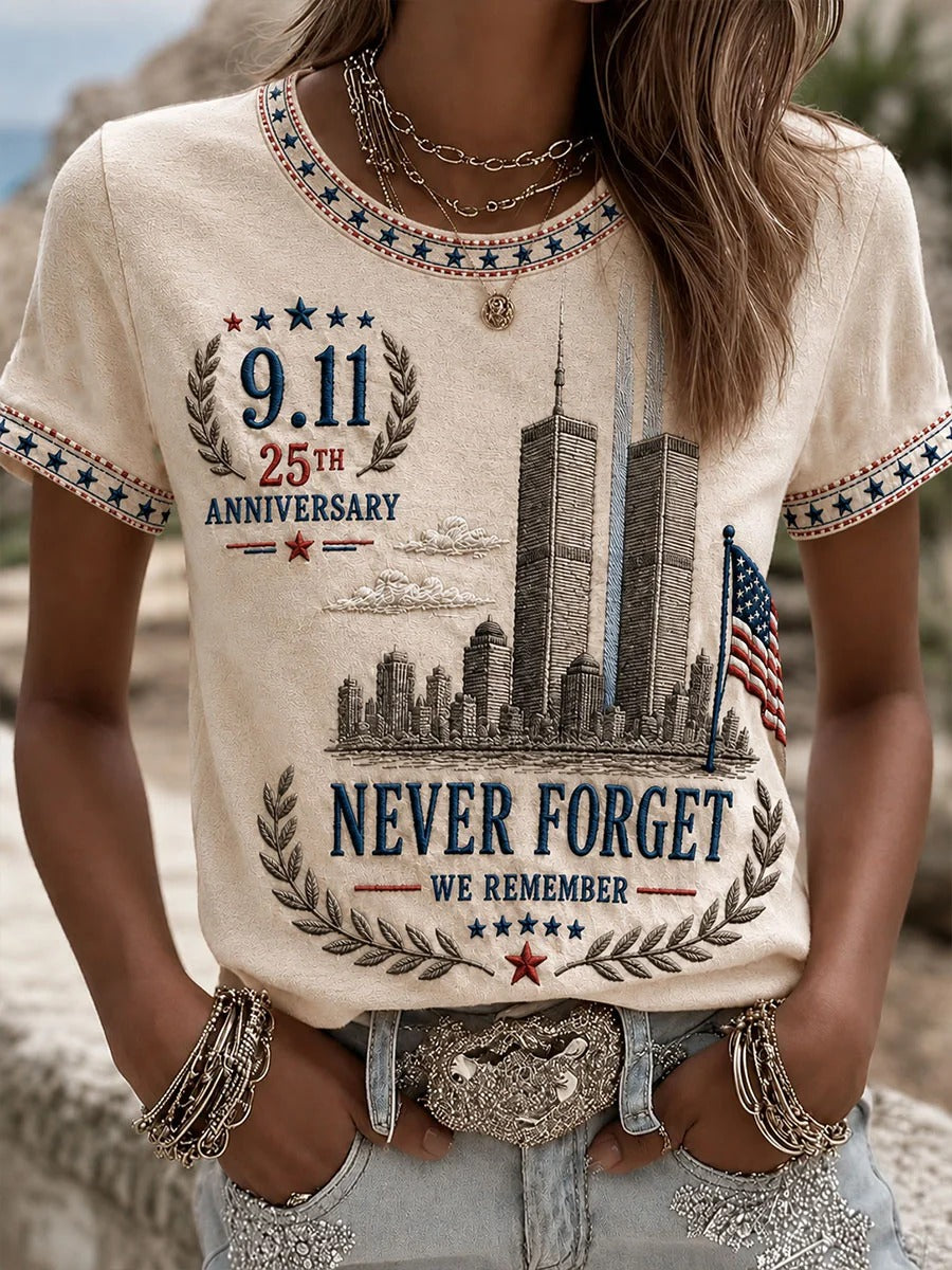 Never Forget 25th Anniversary Patriotic Shirt, 9/11 Anniversary Shirt, Patriot Day Memorial Womens Tee
