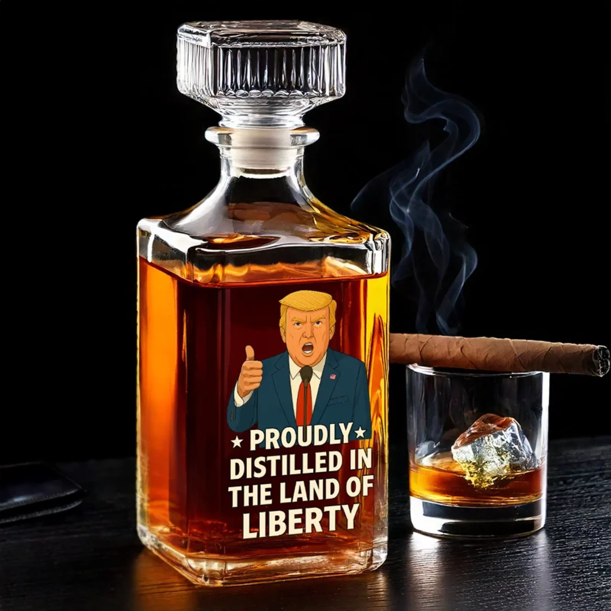 Barrel-Aged With 100% Freedom Whiskey Decanter Set American Glassware Wine Glasses Set