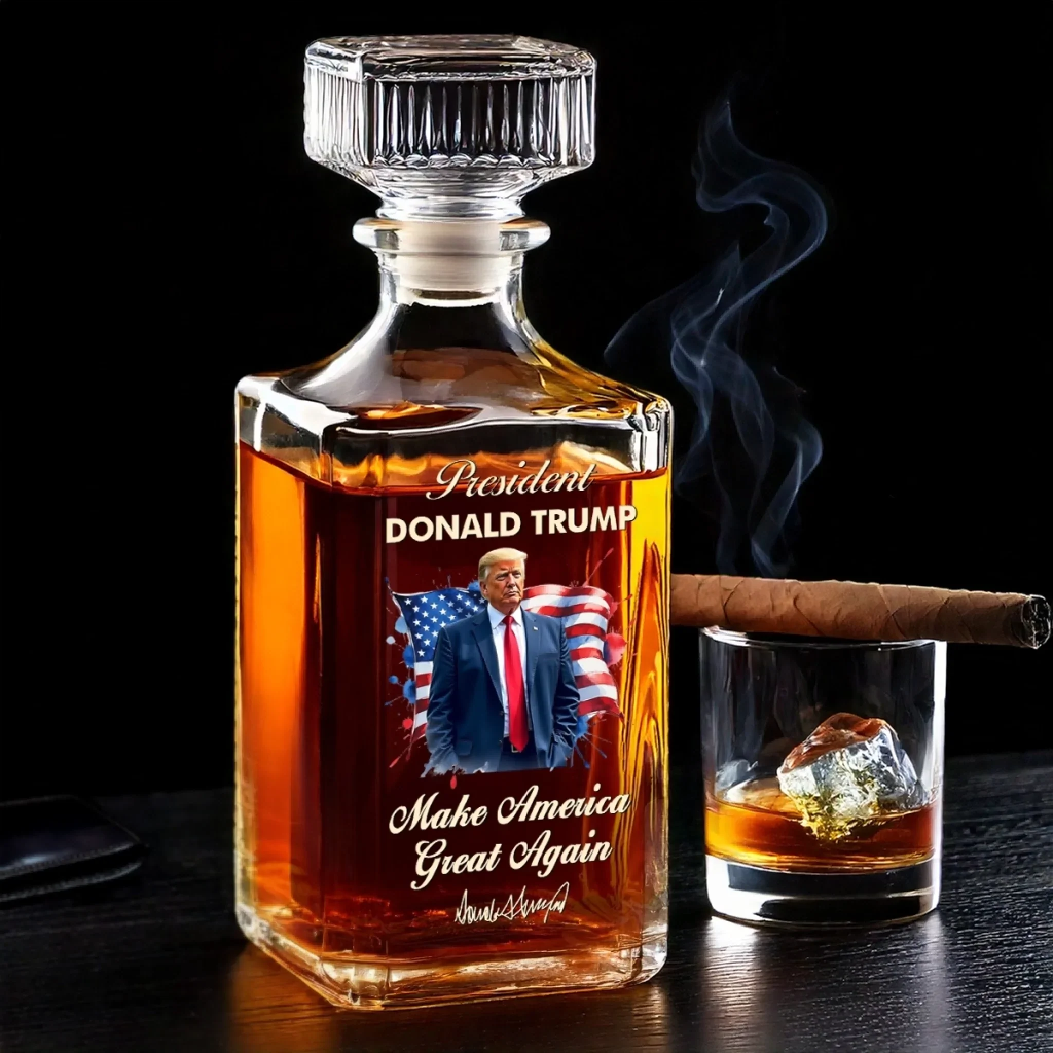 Brewed For Champions - US Patriotic Pride Glass Whiskey Decanter Set American Glassware Wine Glasses Set