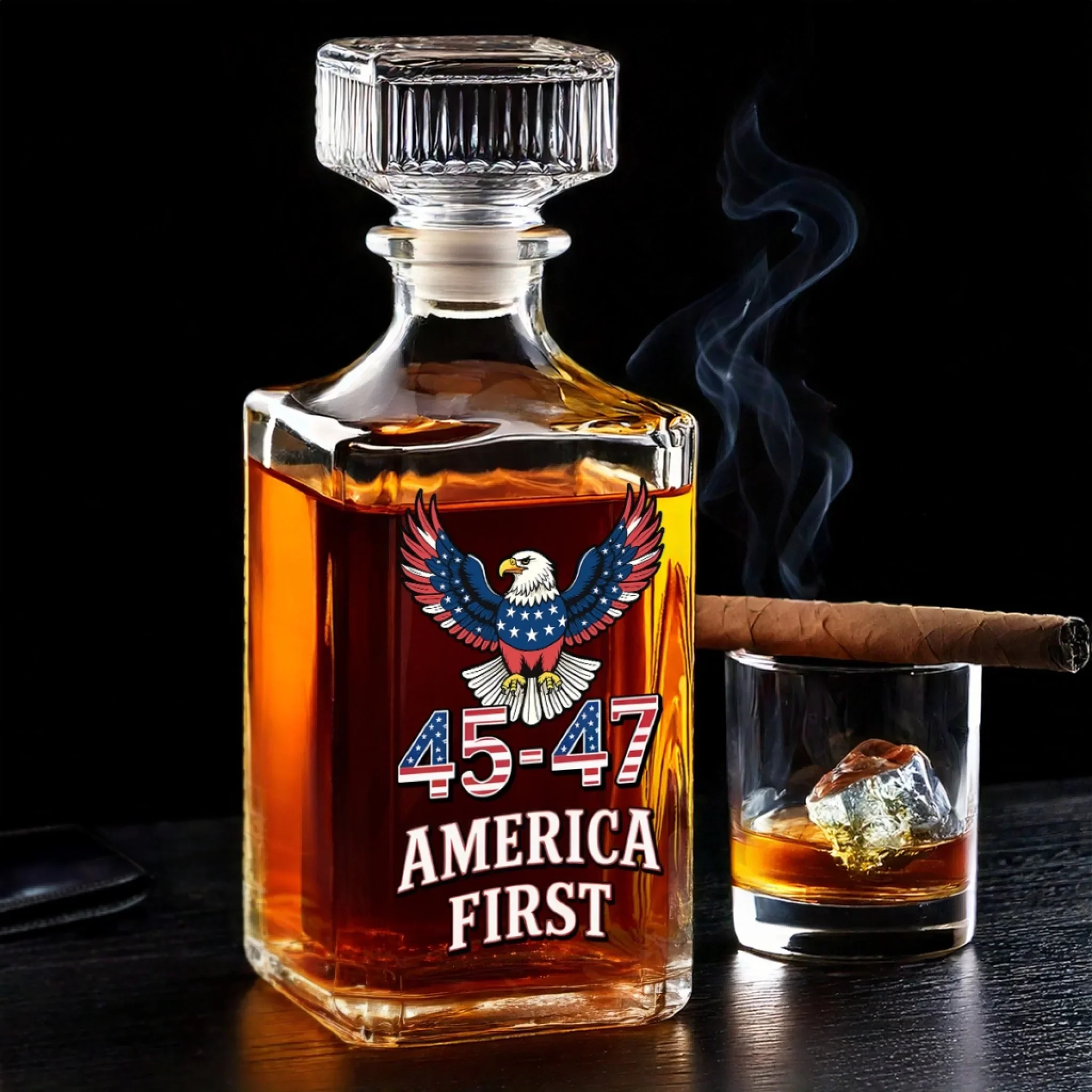 Toast To The Red, White And Blue Whiskey Decanter Set American Glassware Wine Glasses Set