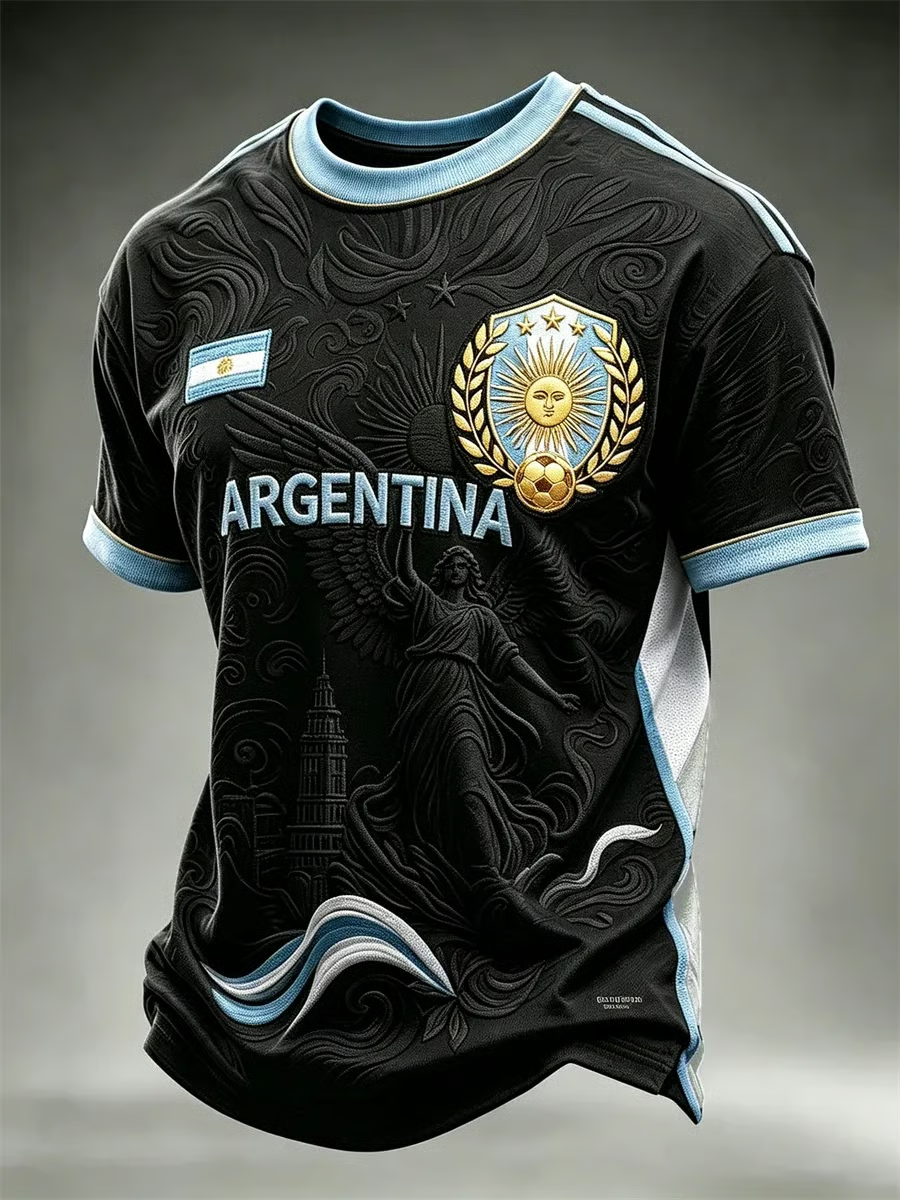 Argentina Printed Crest Graphic Soccer Jersey, Argentina Soccer Shirt, Football Fan Gift
