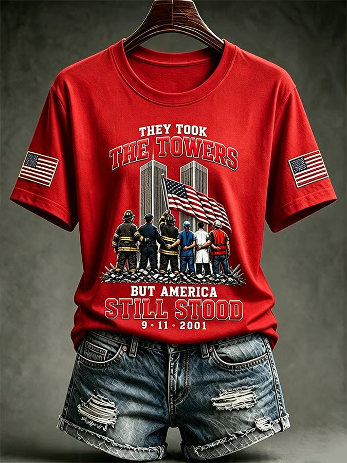 America Still Stood September 11 First Responders Shirt, Women's Graphic Tee, Patriotic Shirt