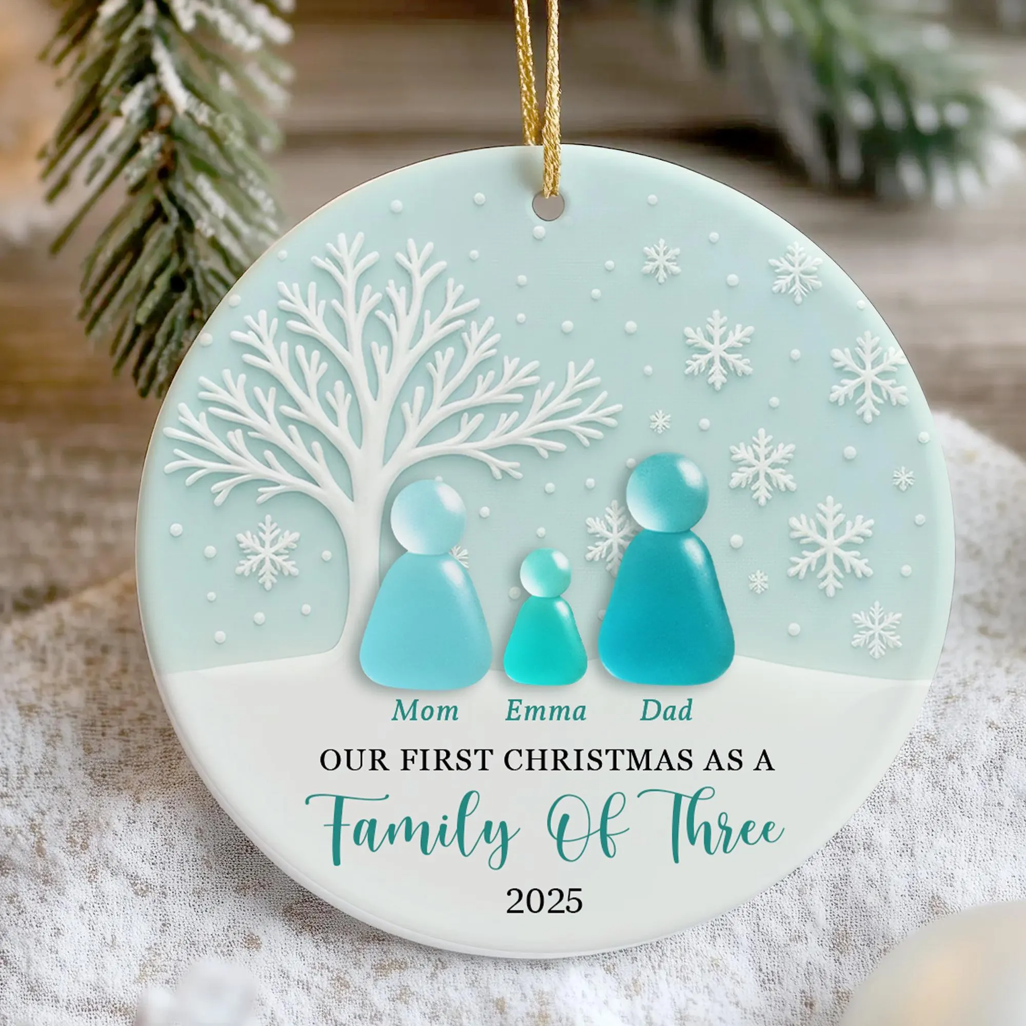 Our First Christmas Acrylic On Ceramic Family Decor Xmas Ornament, Sea Glass Christmas Ceramic Ornament