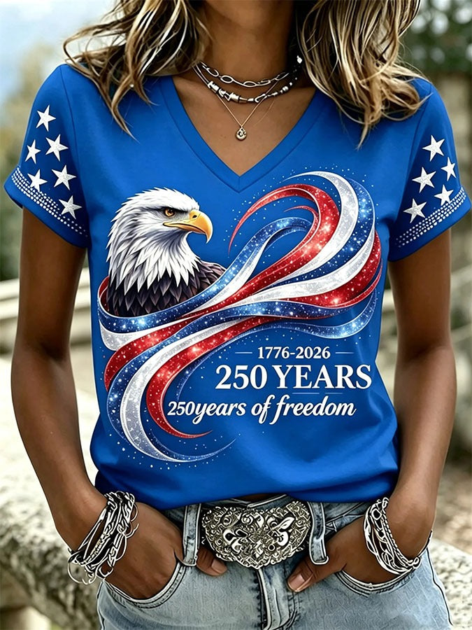 Patriotic Eagle 250 Shirt, Glitter Freedom Ribbon Design, 4th Of July Shirt