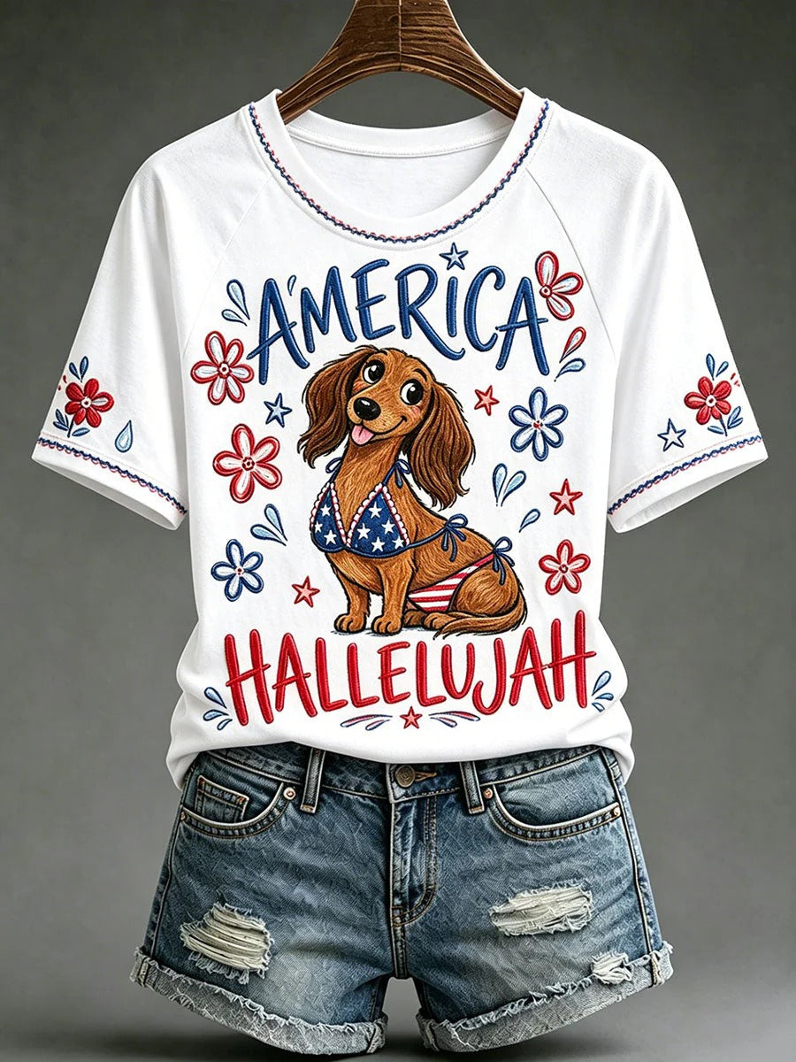 Women's "America Hallelujah" Festive Dachshund Shirt Women's Christian T-shirts, Christian Gifts