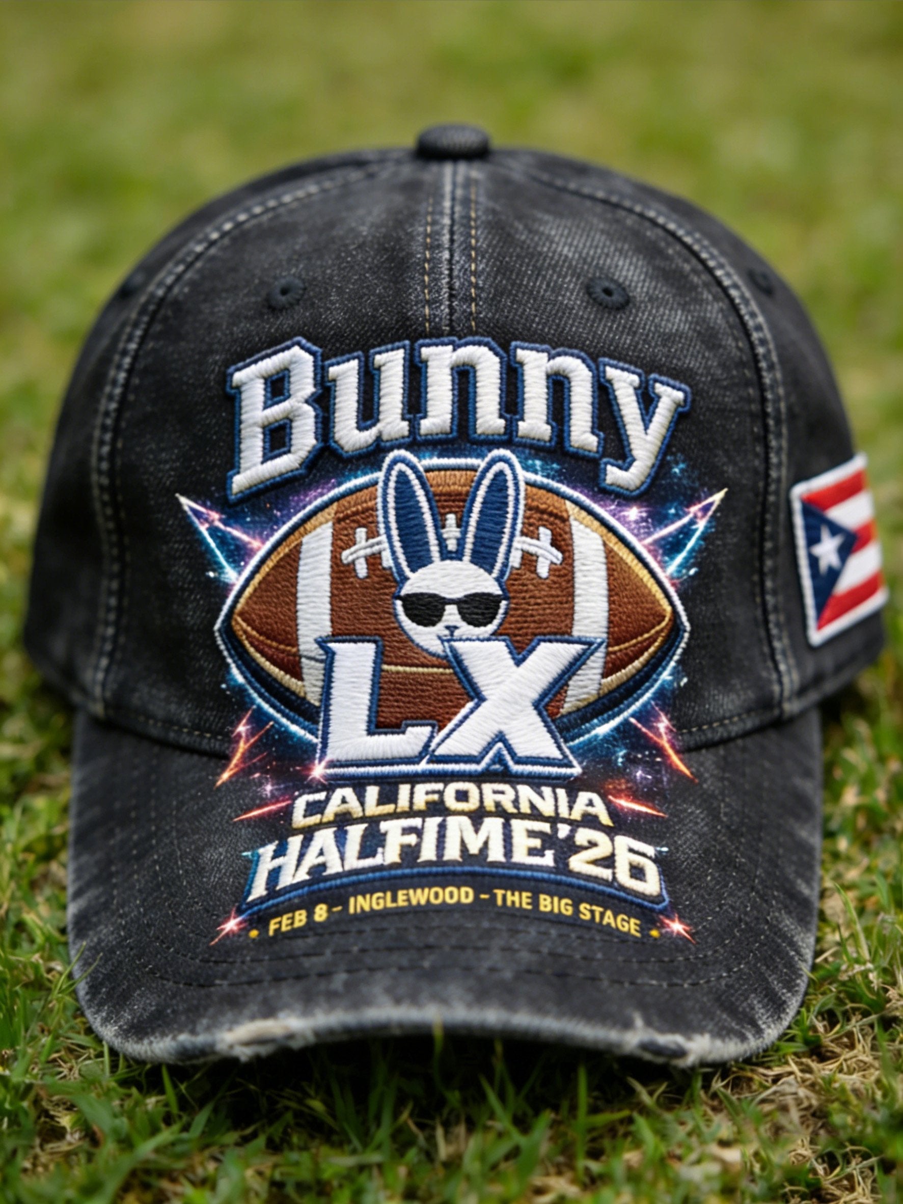 Bunny LX Benito Bowl California Halftime 26 Football Vibes Black Printed Cap, Bad Bunny Game Day Baseball Cap