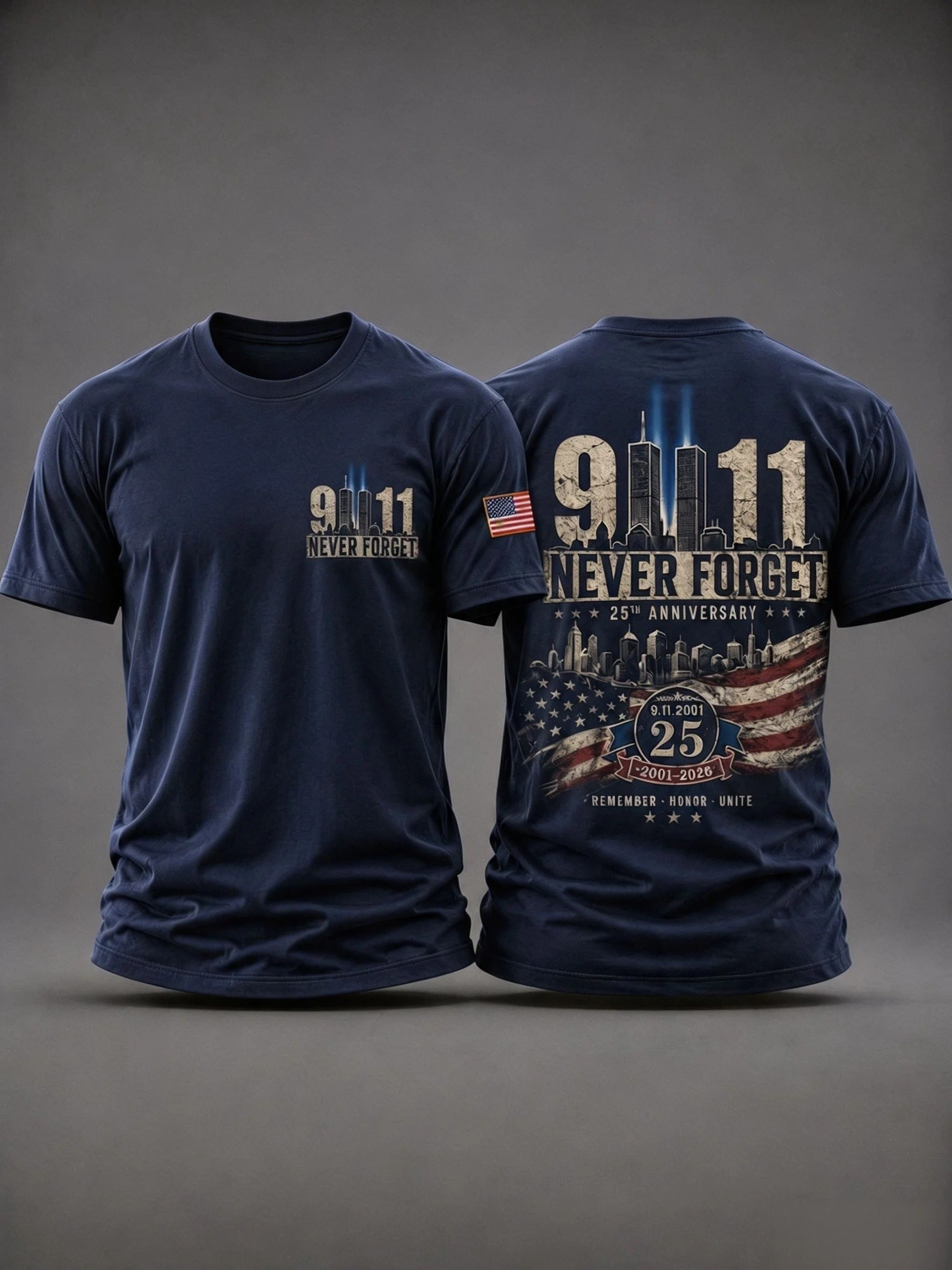 9/11 We Will Never Forget Memorial Shirt, Remember Patriot Day Shirt, 25th Anniversary Patriotic Men Tee