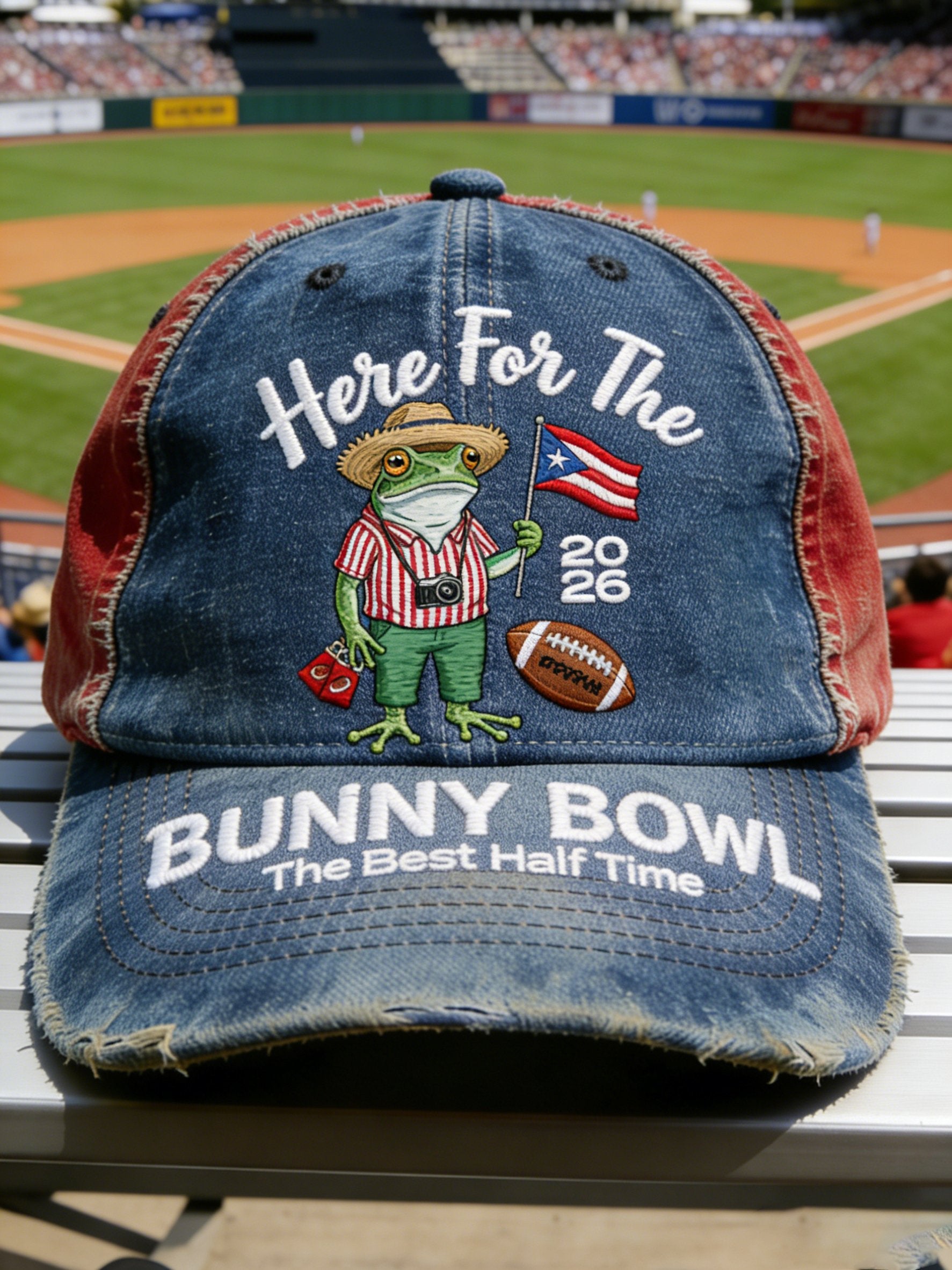 Here For The Bunny Bowl Best Half-Time Moment Black Printed Cap, Bad Bunny Game Day Baseball Cap