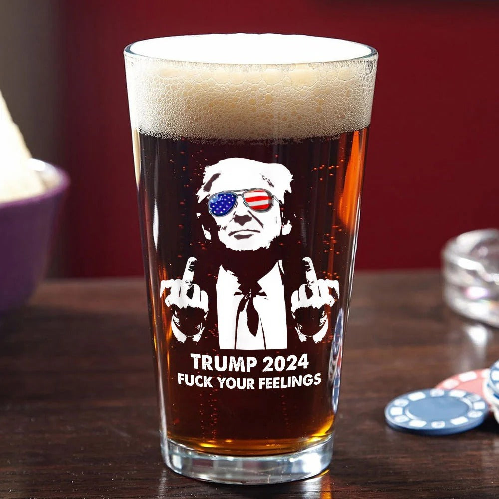 President Donald Trump 2024 Middle Finger Print Beer Glass