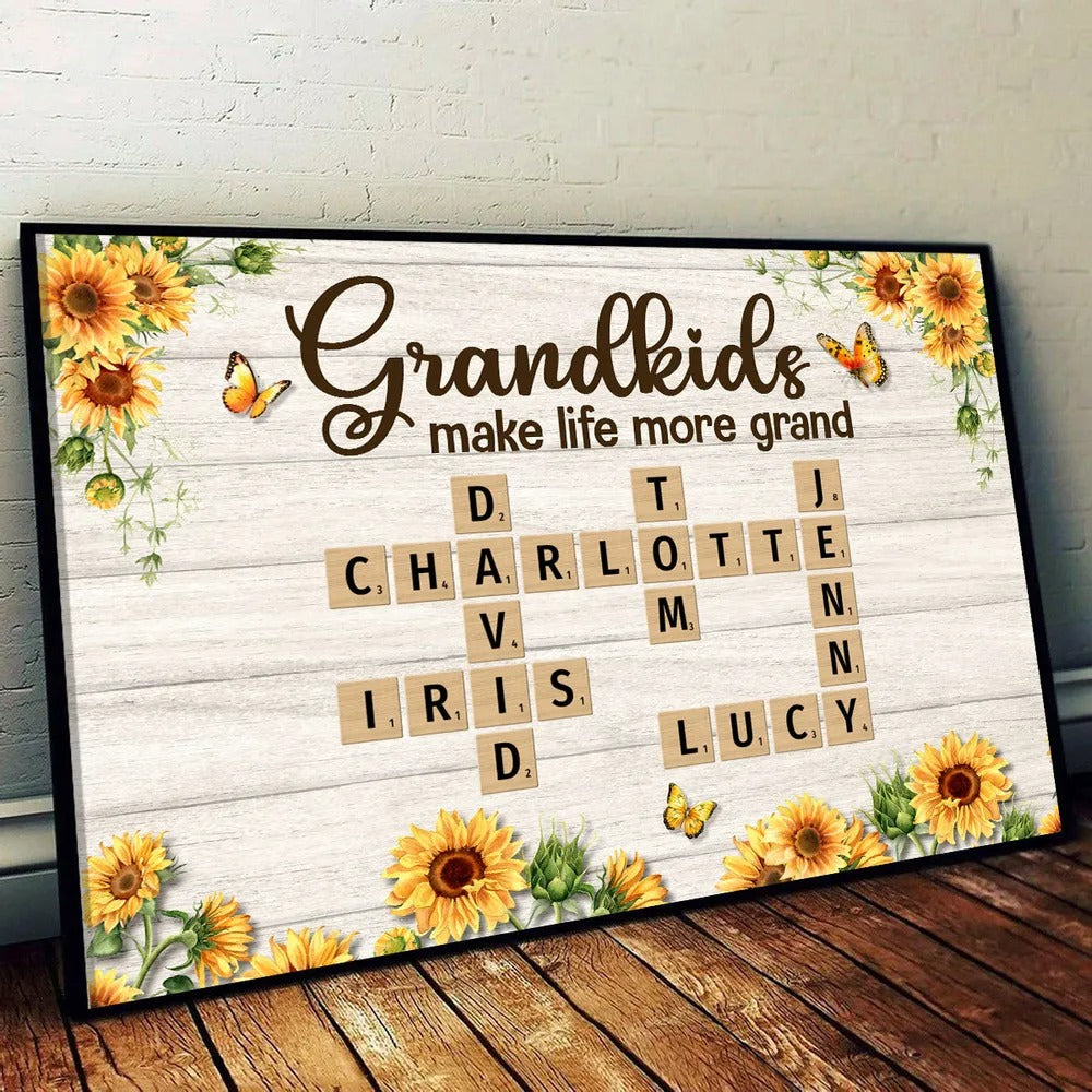 Grandkids Make Life More Grand Crossword Puzzle Canvas, Family Reunion Ideas, Anniversary Gifts