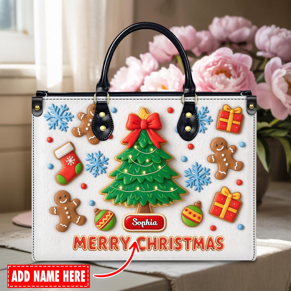 Custom Christmas Tree Leather Handbag, Purse For Women, Holiday Gift