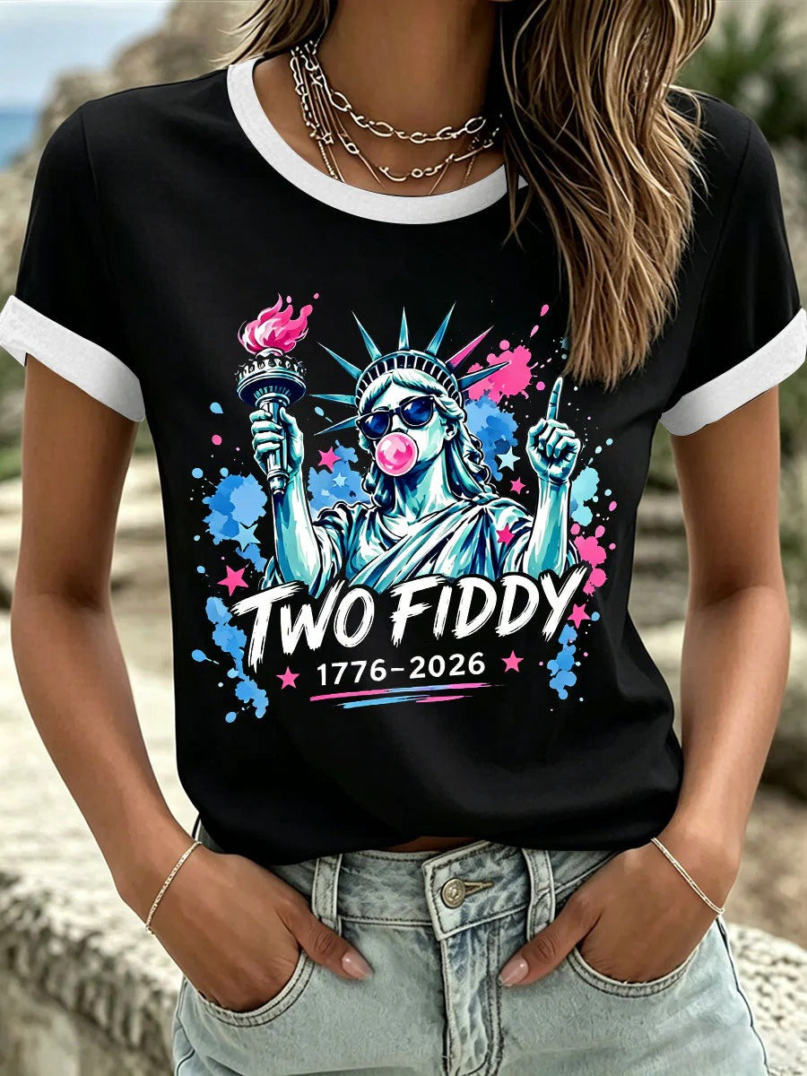 Funny Statue Of Liberty Bubble Gum Women's T-Shirt, Graphic Tees For Women, Women's Patriotic Shirt