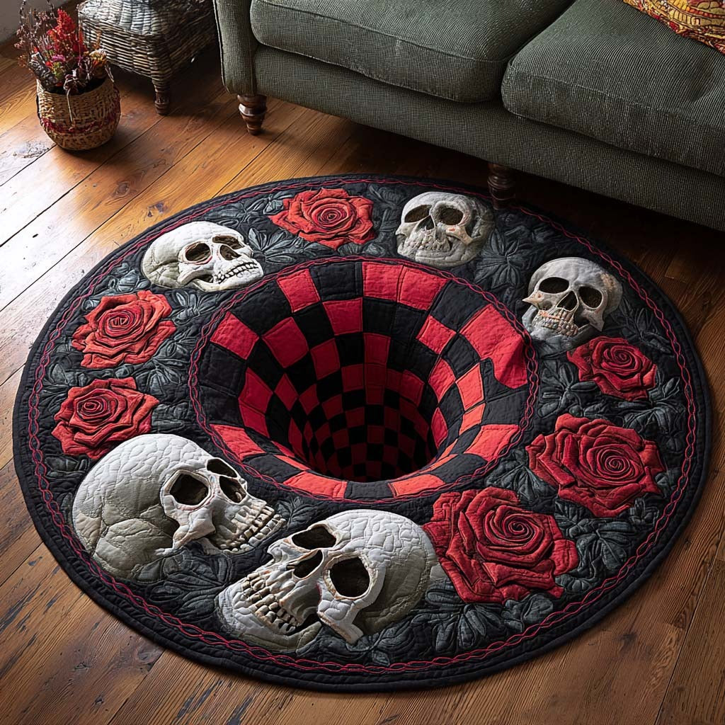 Red Skull Round Rug, Halloween Rug Living Room Decor, Halloween Rug