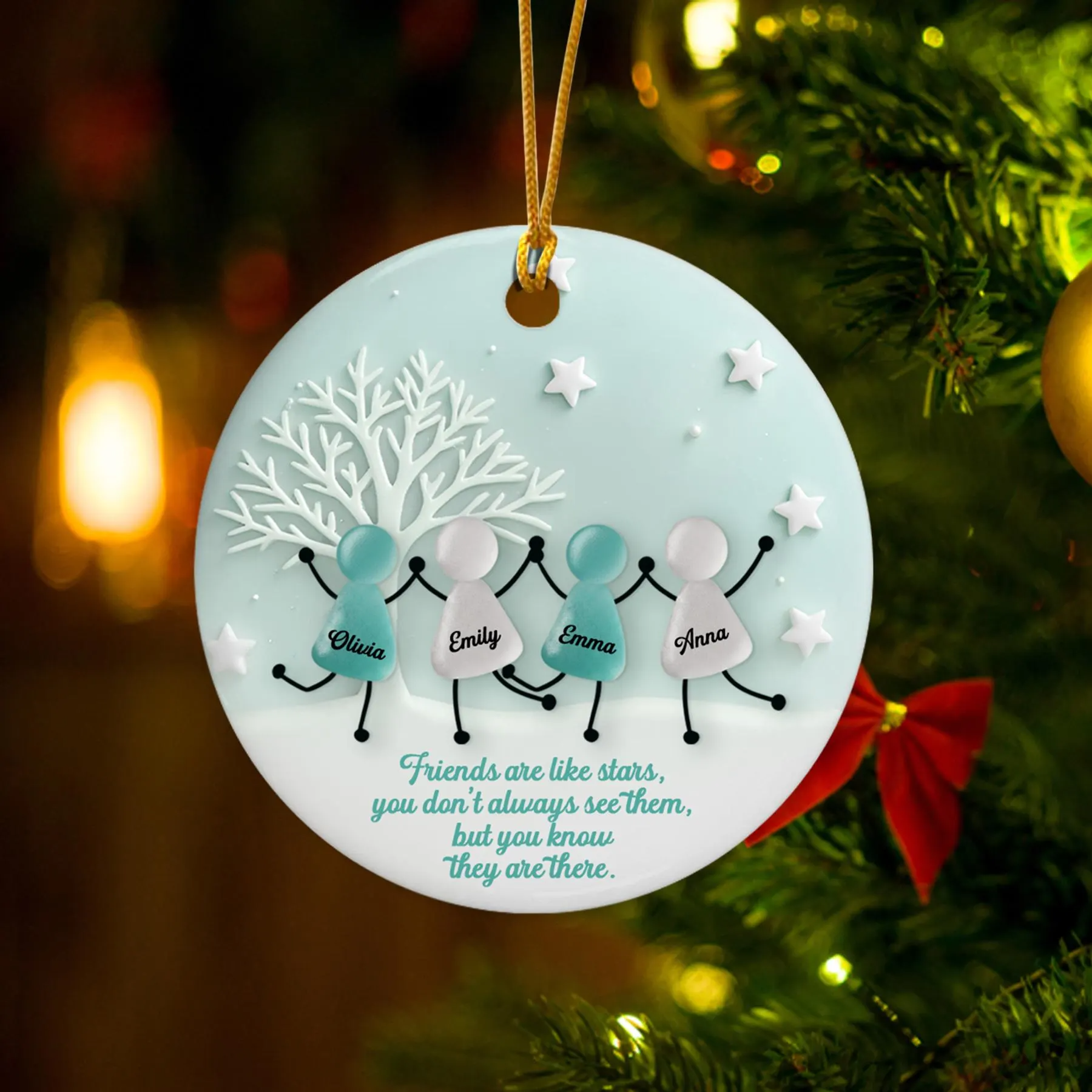 Friends Are Like Stars Round Shape Acrylic On Ceramic Friendship Decor Xmas Ornament, Sea Glass Ceramic Ornament