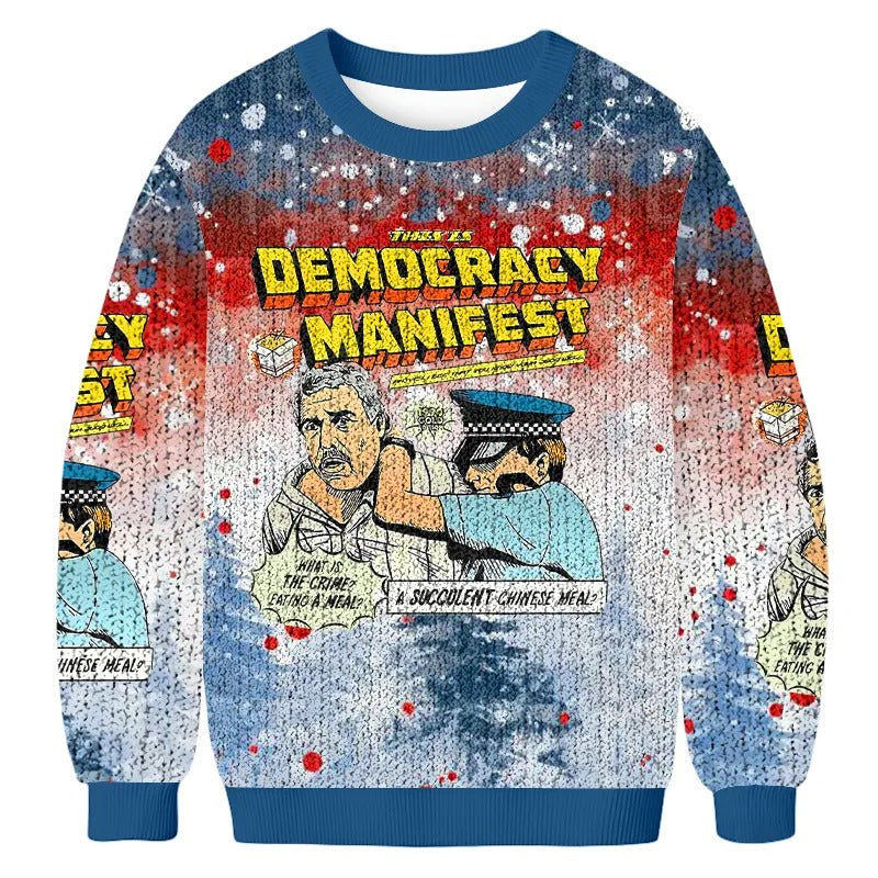 This is Democracy Manifest Vintage Sweater, Funny Meme Ugly Christmas Sweater, Xmas Ugly Sweatshirt
