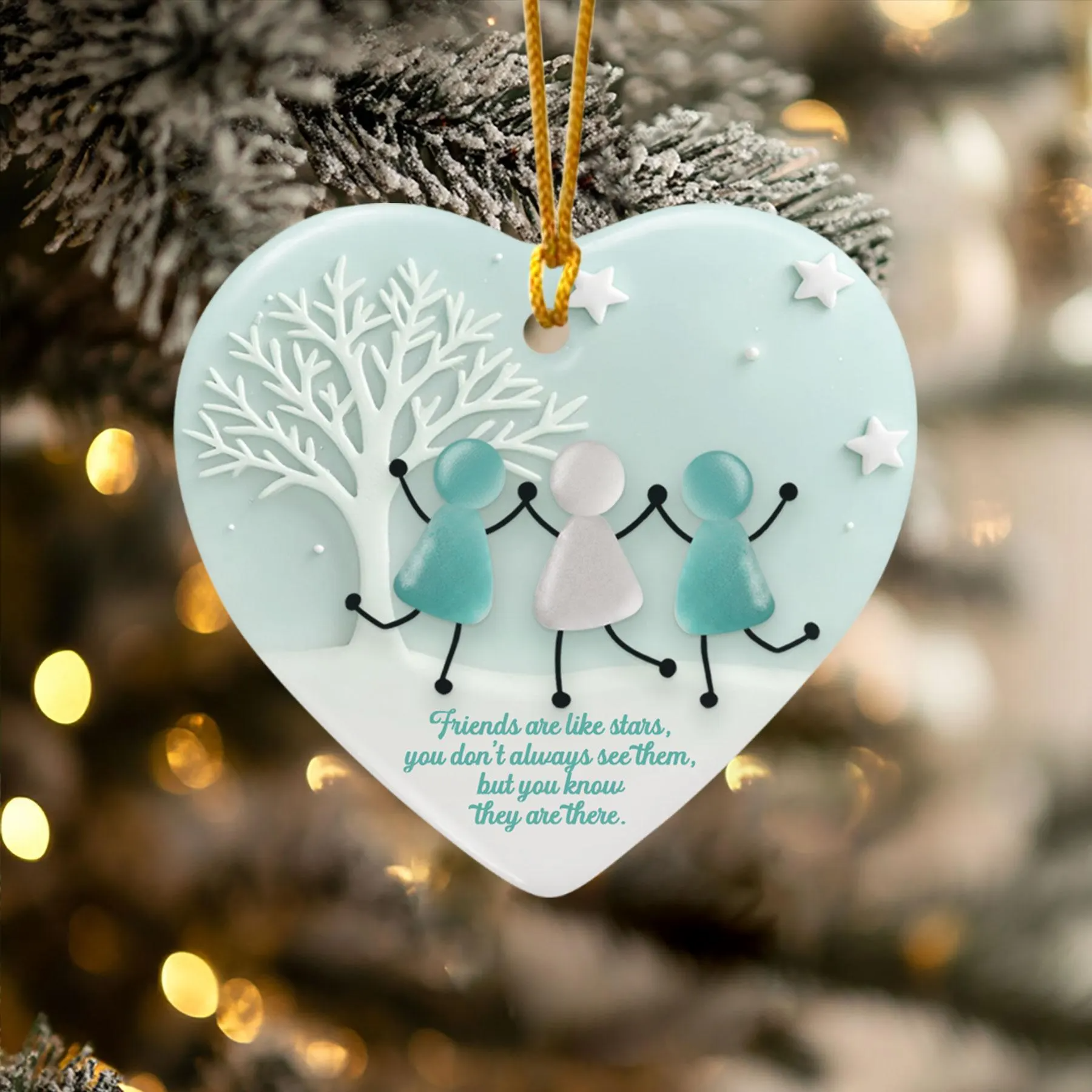 Friends Are Like Stars Heart Shape Acrylic On Ceramic Friendship Decor Xmas Ornament, Sea Glass Ceramic Ornament