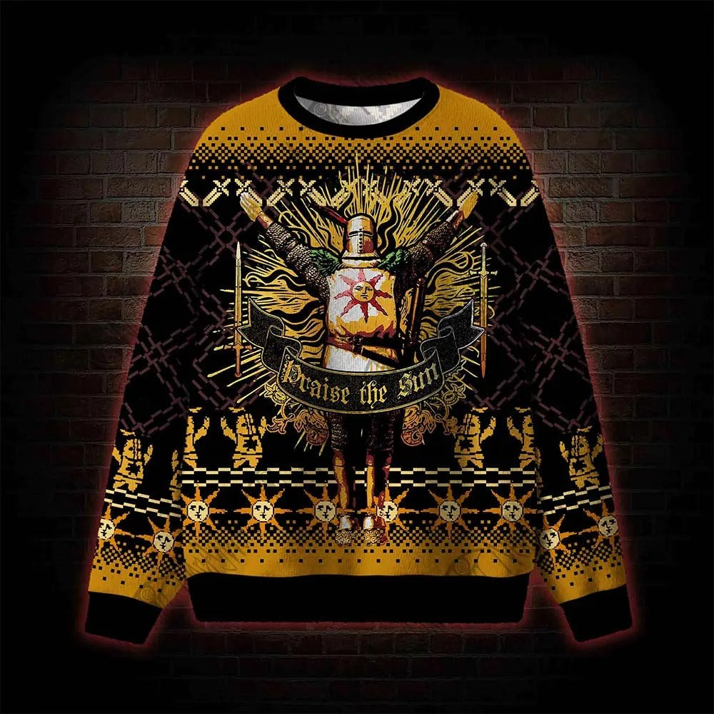 Praise the Sun Dark Souls Ugly Sweater, Funny Christmas Ugly Sweatshirt, Ugly Xmas Sweater