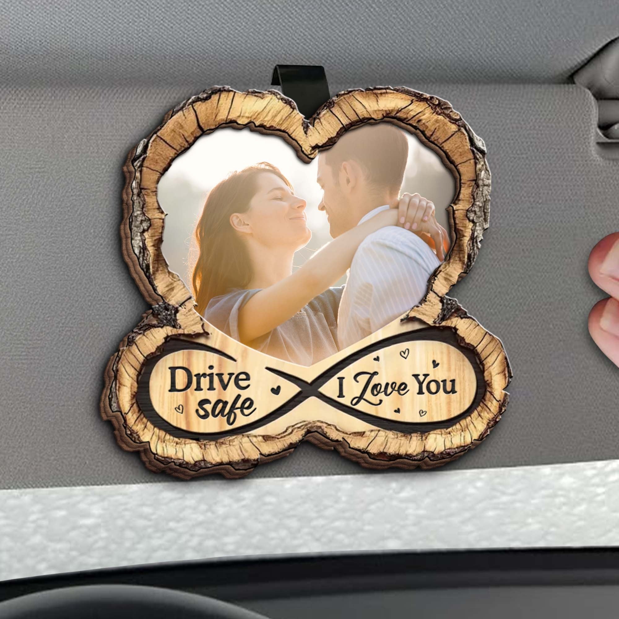 Drive Safe I Love You Heart Shaped Custom Photo Car Visor Clip, Personalized Valentines Gift