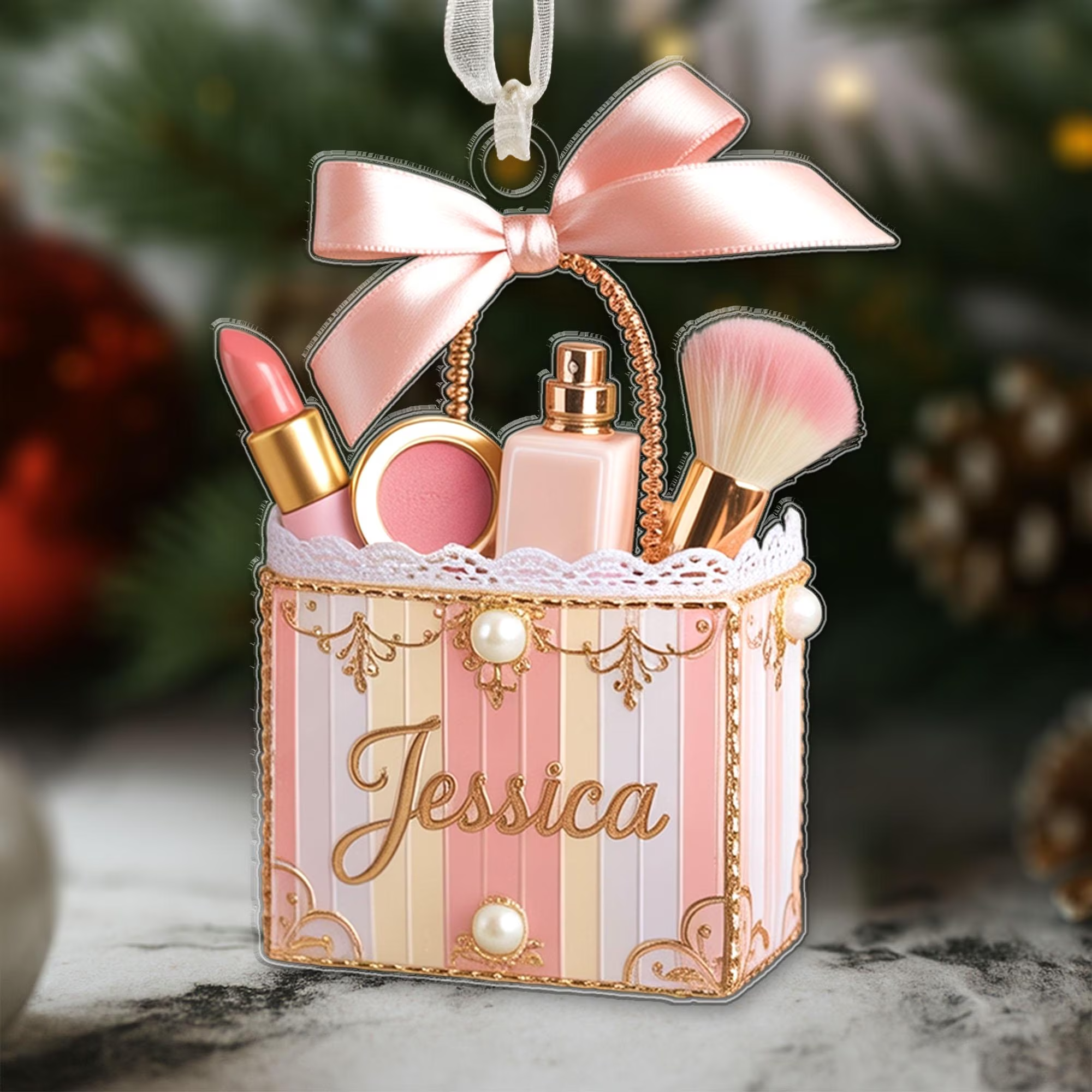 Custom Name Makeup Ornament, Acrylic Ornament Presents For Makeup Lovers, Makeup Artist Gift