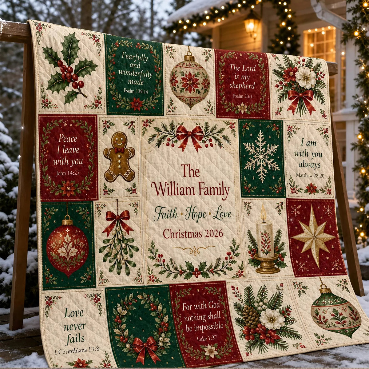 Personalized Bible Verse Quilt Blanket, Christian Gift For Family, Christmas Gift