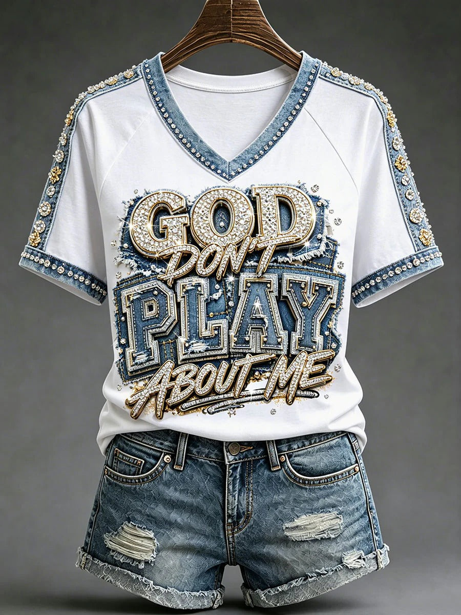 God Don't Play About Me Women's Christian V-neck T-shirts