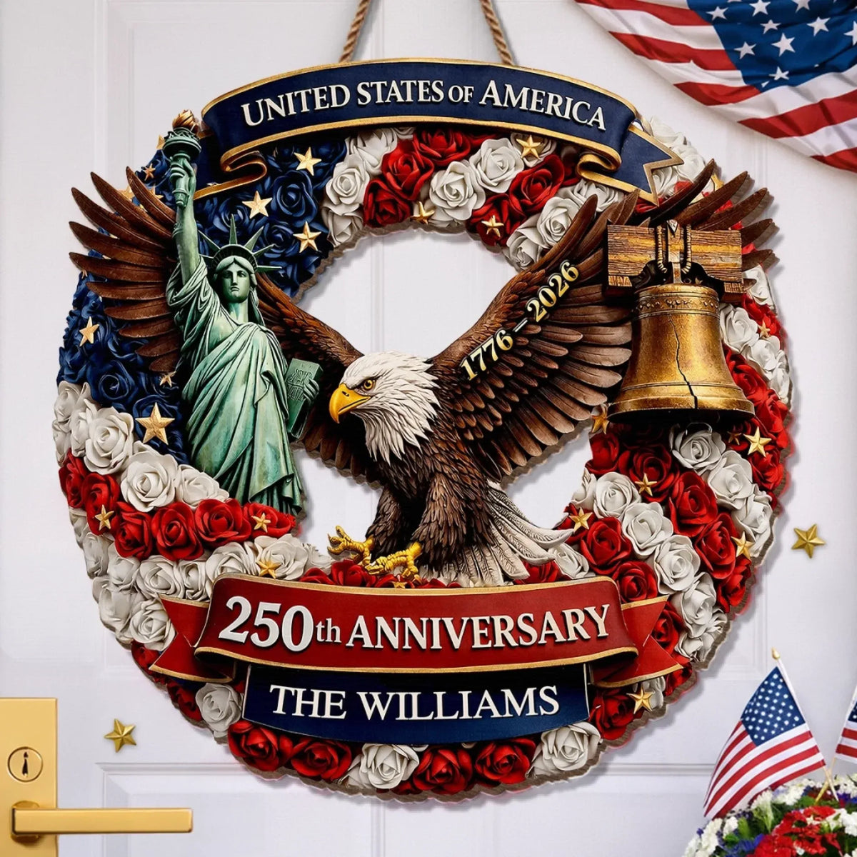 Personalized America 250 Liberty Eagle Custom Wood Sign, Fourth Of July Decor, USA Gift