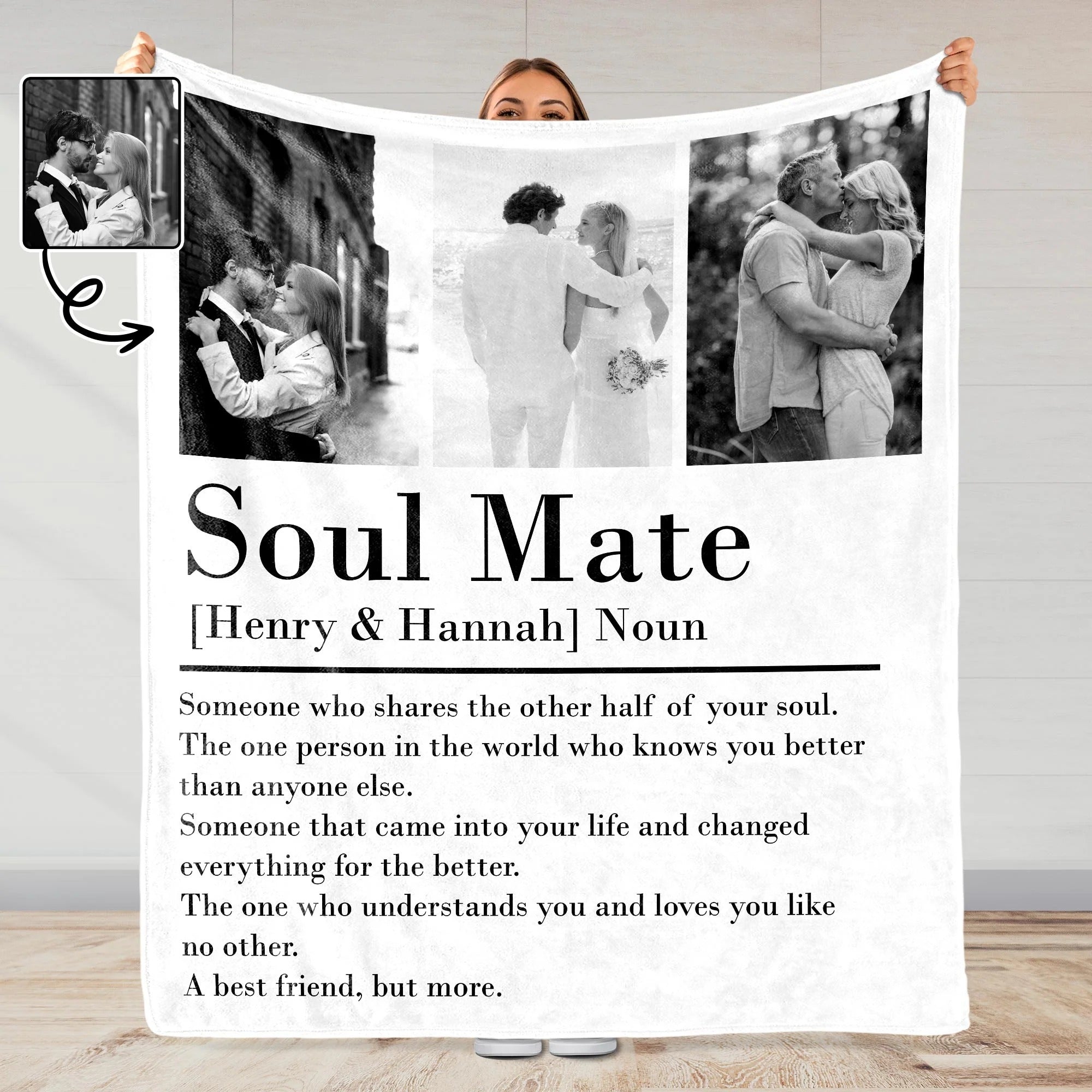 Soul Mate Definition Quilt Blanket, Personalized Custom Blanket, Valentines Couple Gift, Couple Anniversary Gift