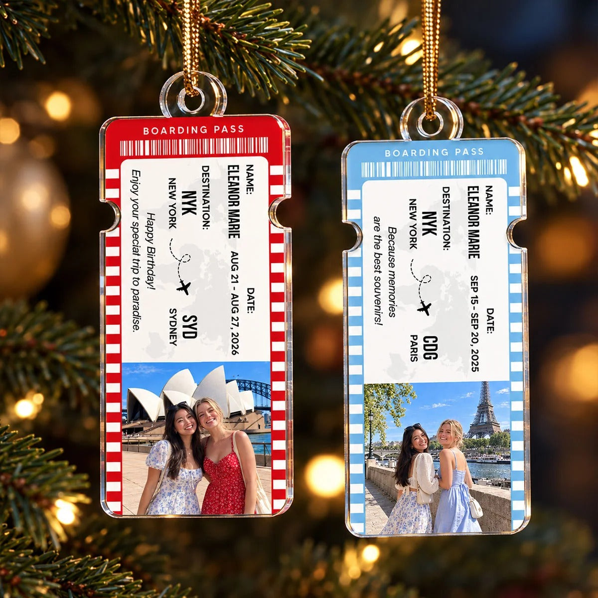 Travel Ticket Photo Keepsake, Personalized Acrylic Ornament, Gift for Best Friends