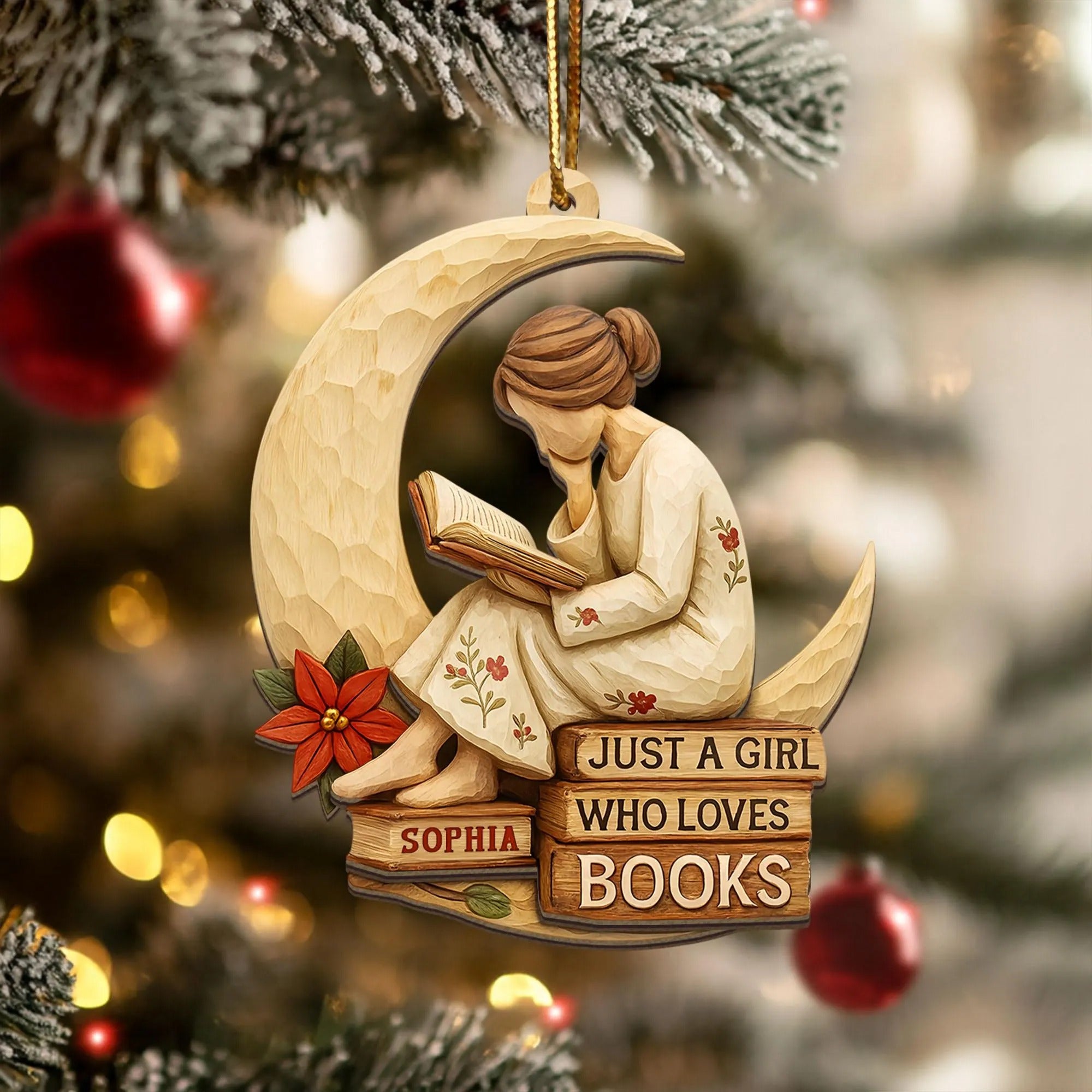 Just A Girl Who Loves Books Acrylic Ornament, Book Lover Ornament, Christmas Book Ornament