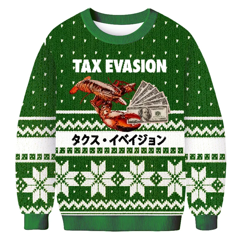 Tax Evasion Ugly Lobster & Cash Green Ugly Sweater, Funny Christmas Ugly Sweatshirt, Xmas Ugly Sweater