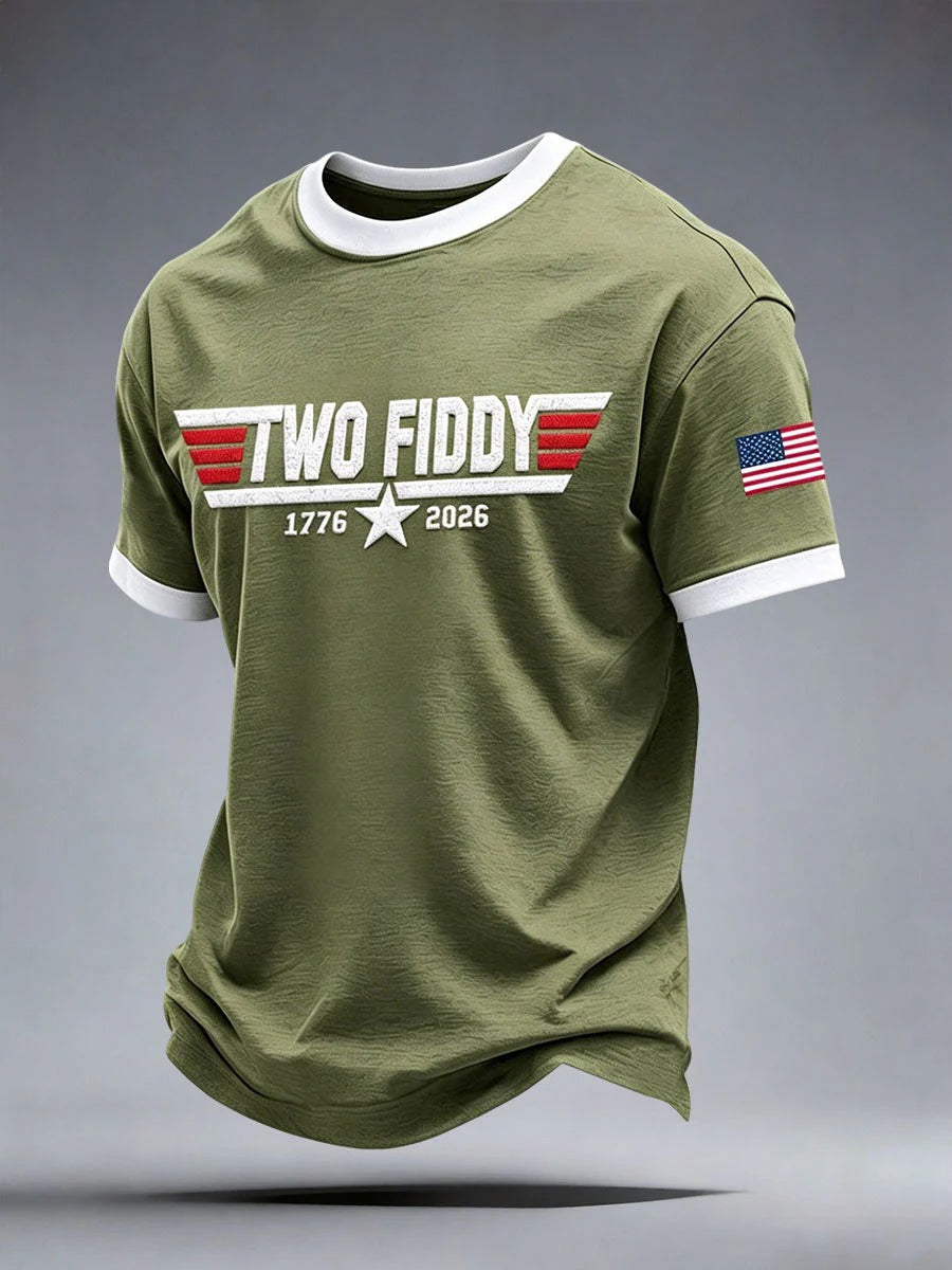 Two Fiddy Retro Patriotic Stripe Men's T-Shirt, America 250 Shirt, Vintage Patriotic Shirt