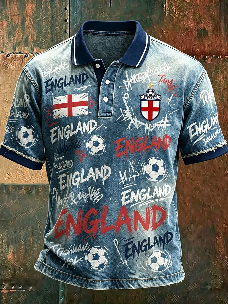 England Football Team Fan-Art Print Retro Polo, Unisex Gameday Print T-Shirt, Soccer Fan Gift