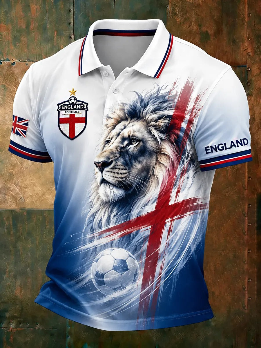 England Football Team Lion And Flag Gradient Retro Polo, Unisex Gameday Print T-Shirt, Soccer Fan Gift