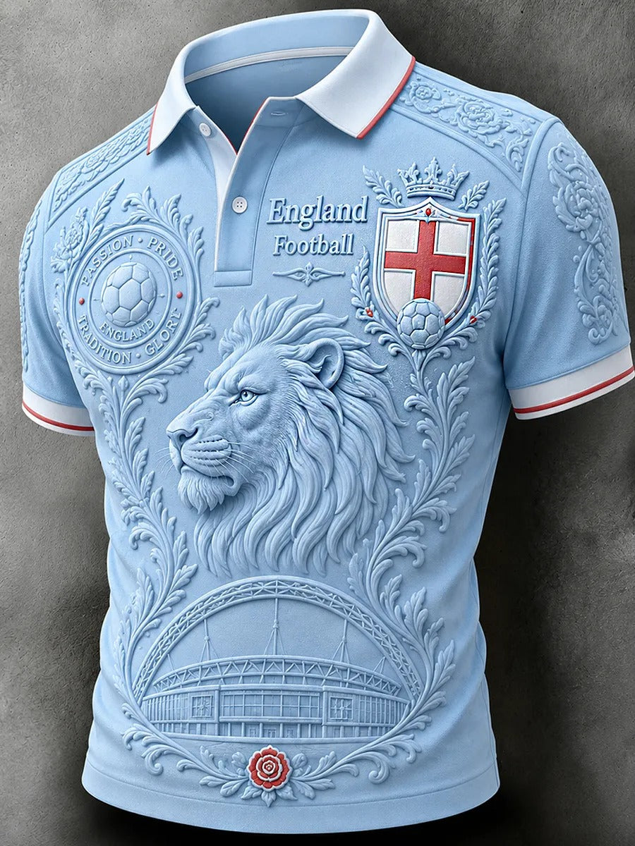 St. George’s Cross England Football Team Blue Retro Polo, V-Neck T-Shirts Men, Football Champion Shirt