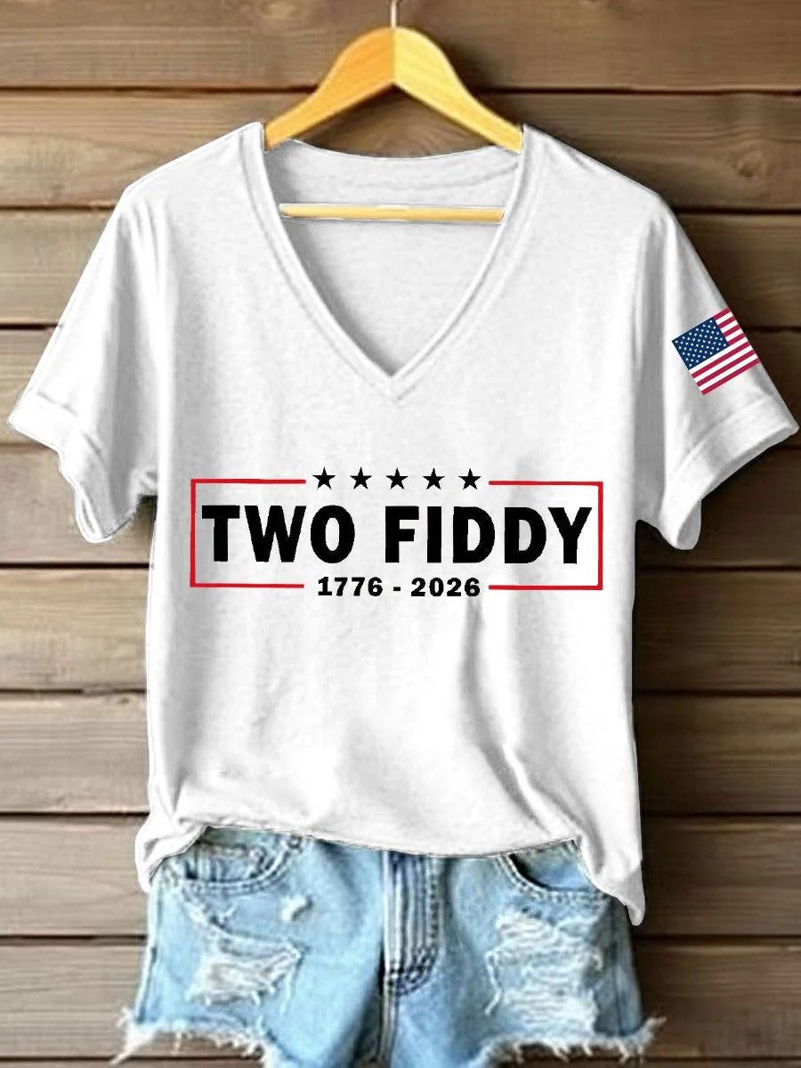 Two Fiddy 1776 2026 Patriotic V-Neck T-Shirt, America 250 Years Shirt, Freedom Shirt