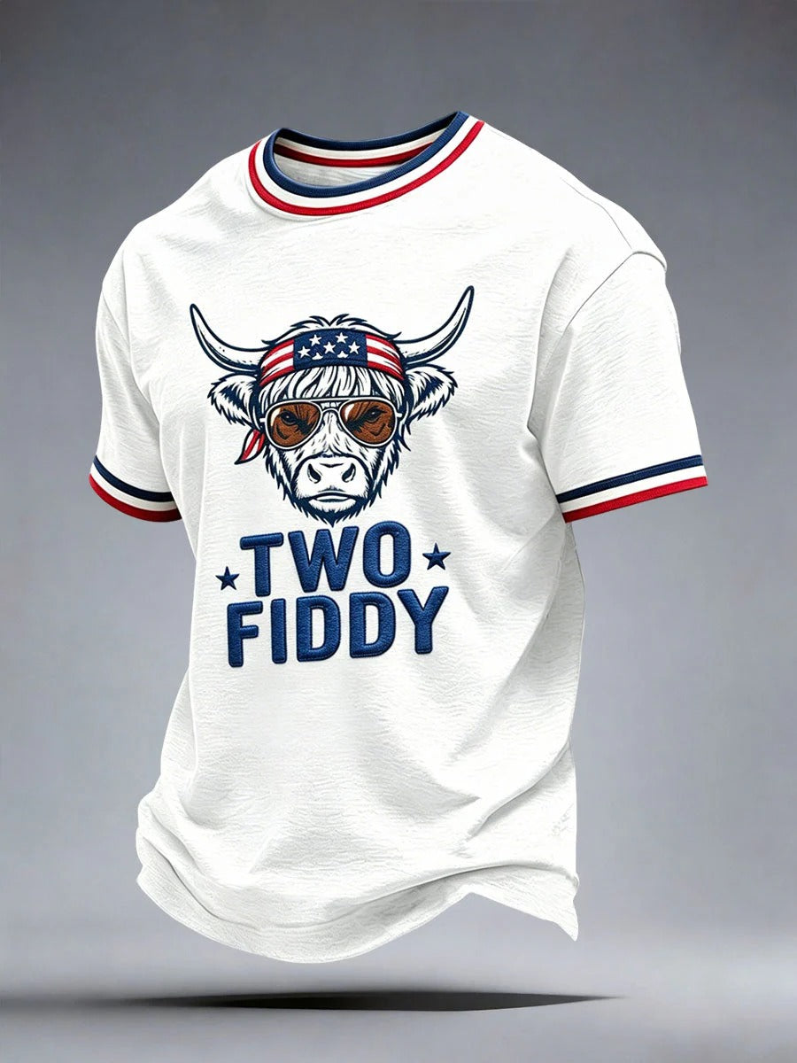 Funny Patriotic Highland Cow Two Fiddy T-Shirt For Men, America 250 Years Shirt, USA Shirt