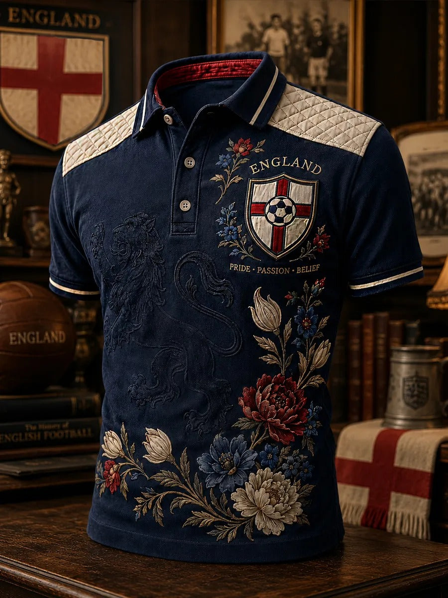 England Football Team Pride Passion Belief Retro Floral Polo, Unisex Gameday T-Shirts, Soccer Fan Gift