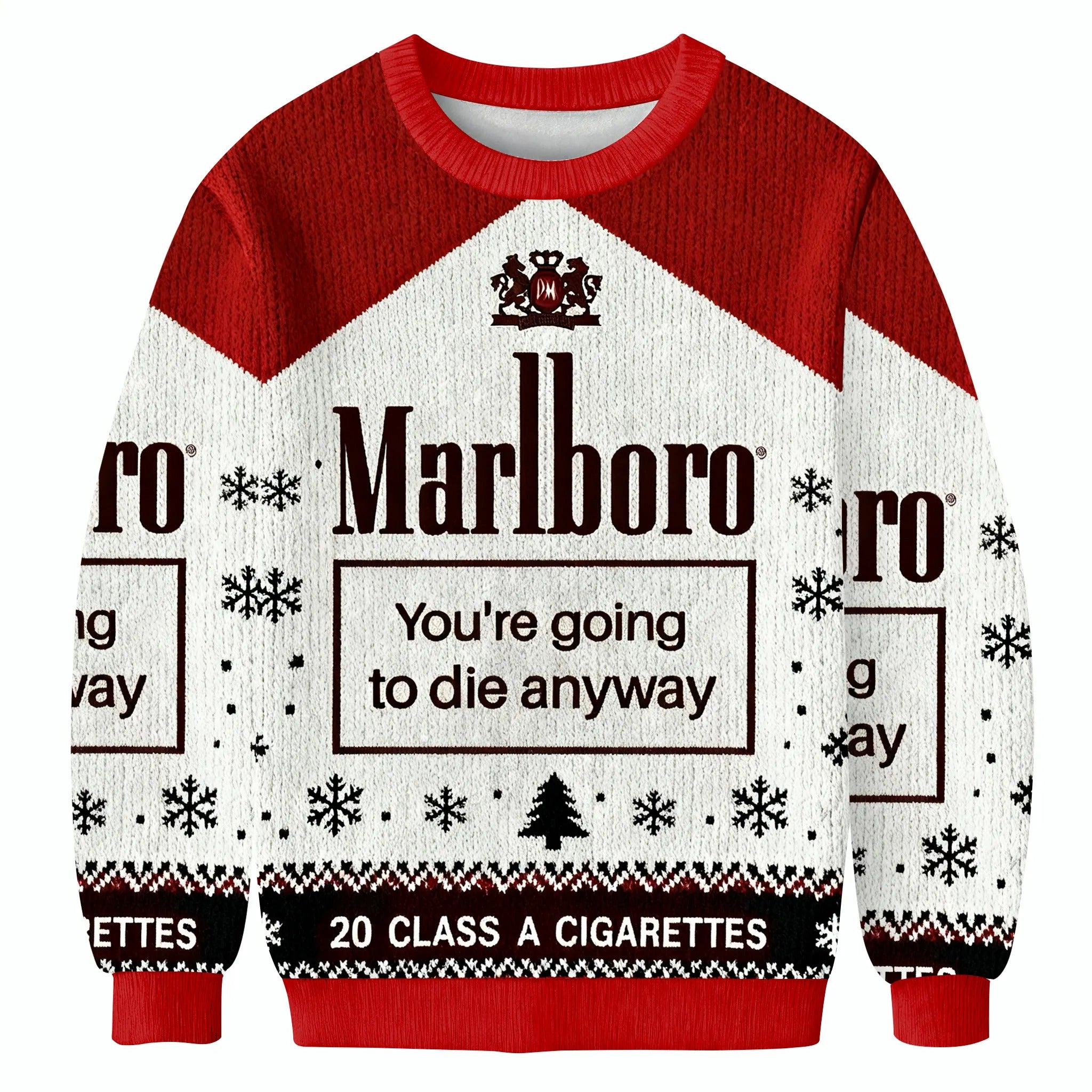 Marlboro You’re Going To Die Anyway Funny Ugly Sweater, Ugly Xmas Sweater, Christmas Ugly Sweatshirt