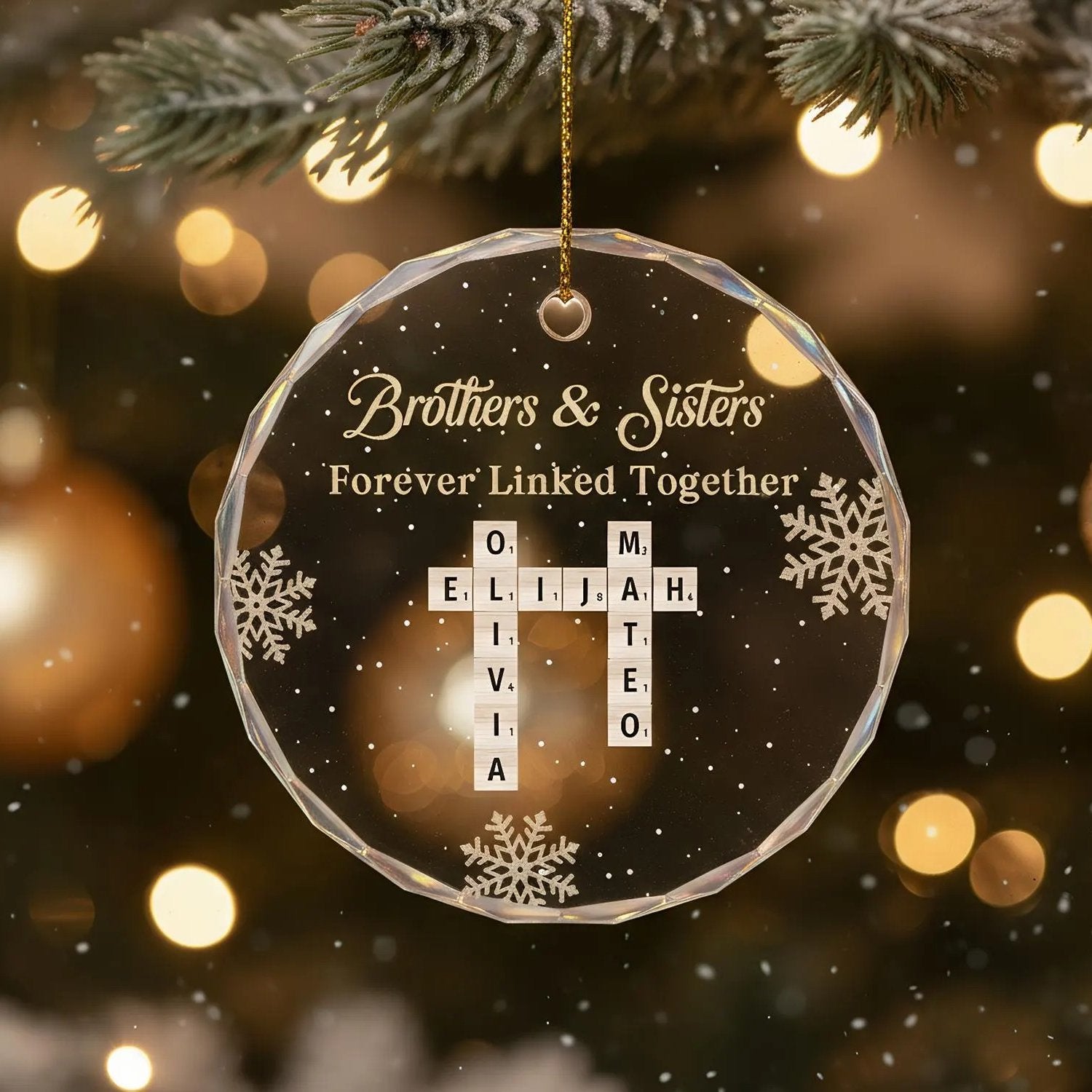 Brothers & Sisters Forever Linked Together Custom Glass Ornament, Glass Christmas Ornaments
