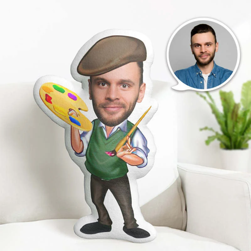 Custom Face Artist Painter Mini Me Pillow, Funny Throw Pillow, Body Pillow With Face, Personalized Valentines Gift