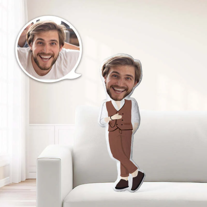 Custom Face Young Gentleman Funny Throw Pillow, Custom Shaped Pillow, Personalized Valentines Gift