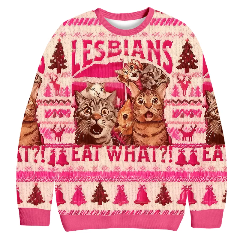 Lesblans Eat What Pink Ugly Sweater, Funny Christmas Ugly Sweatshirt, Xmas Ugly Sweater, Presents For Cat Lovers